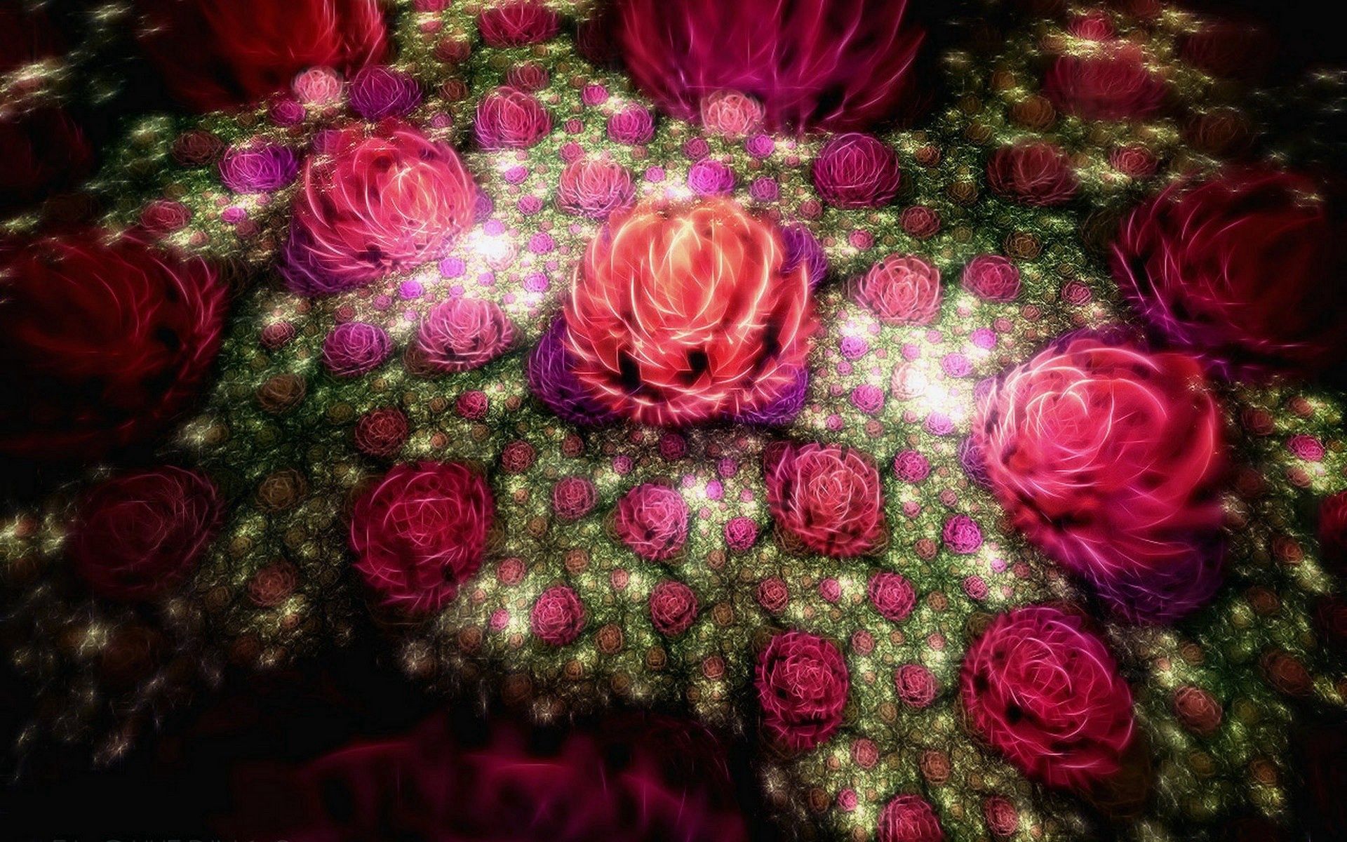 Laden Sie das Fraktale, Abstrakt, Roses, Blätter, Bunt, Bunten, Knospen-Bild kostenlos auf Ihren PC-Desktop herunter
