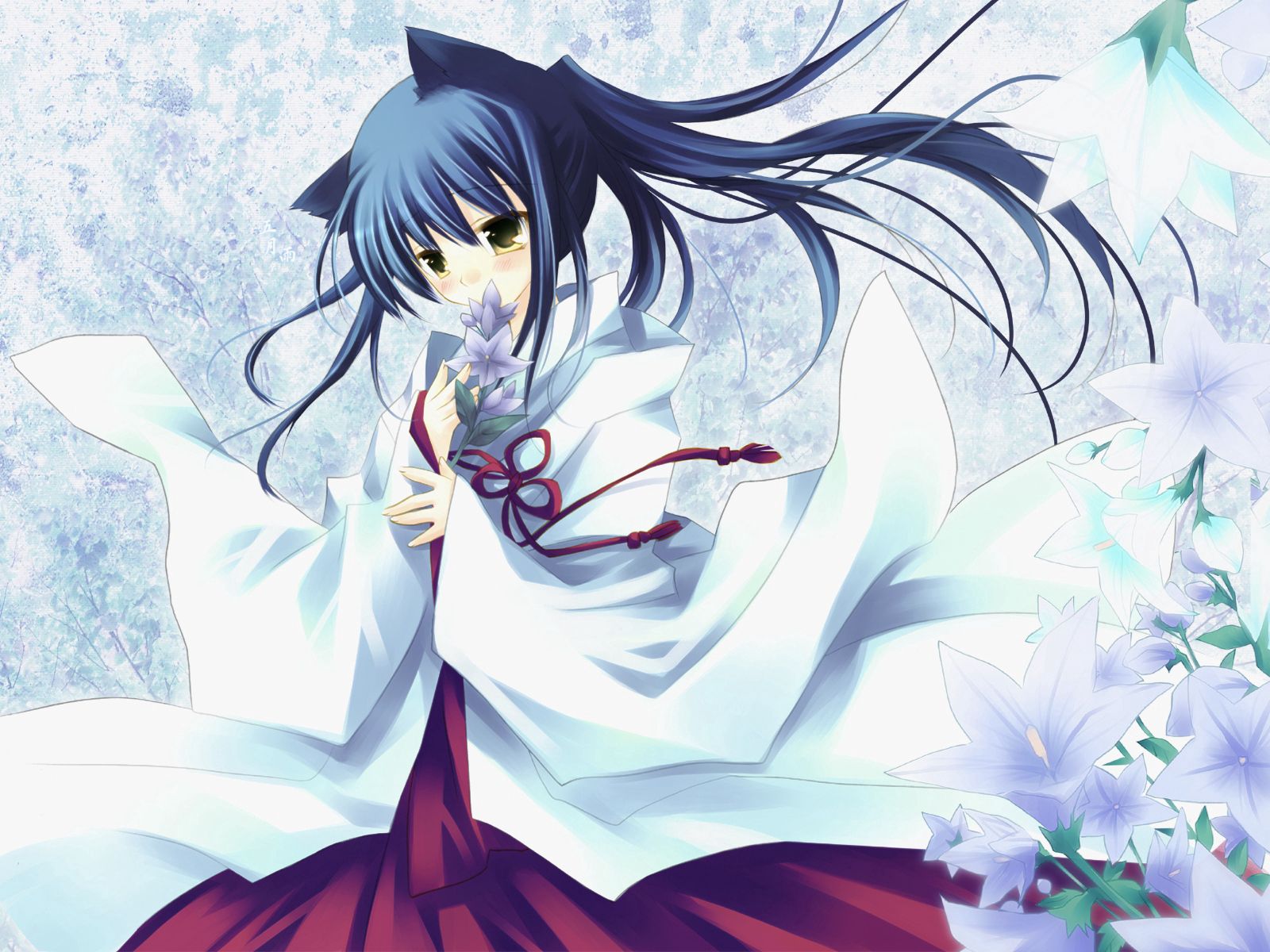 Laden Sie das Anime, Blumen, Mädchen, Kimono, Brünette-Bild kostenlos auf Ihren PC-Desktop herunter
