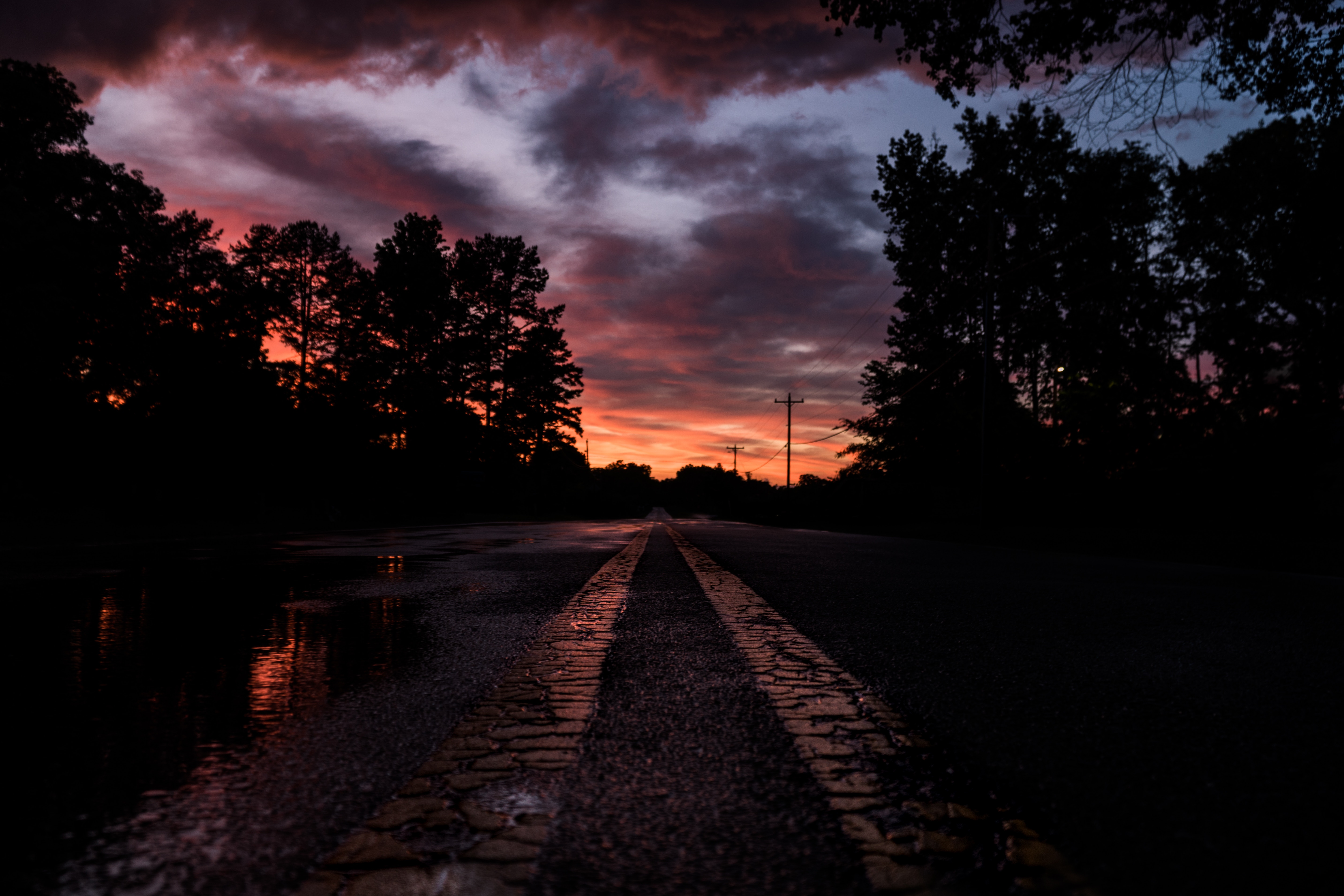 133630 download wallpaper road, sunset, dark, trees, markup screensavers and pictures for free