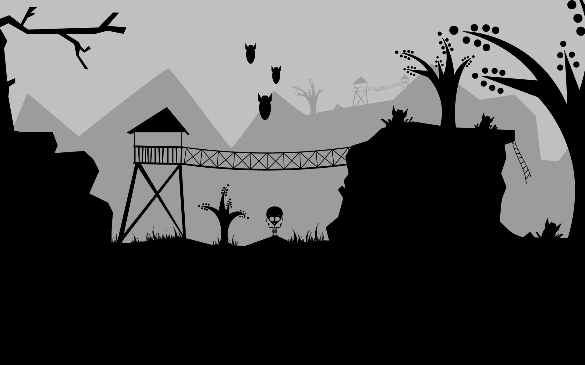 vector, grass, wood, tree, shadow, bridge Smartphone Background