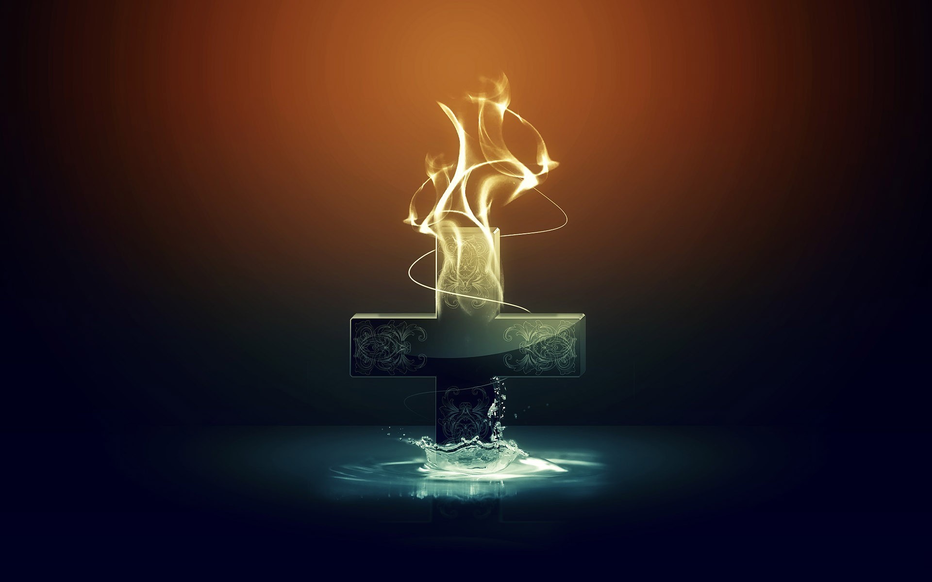 crosses, fire, water, background