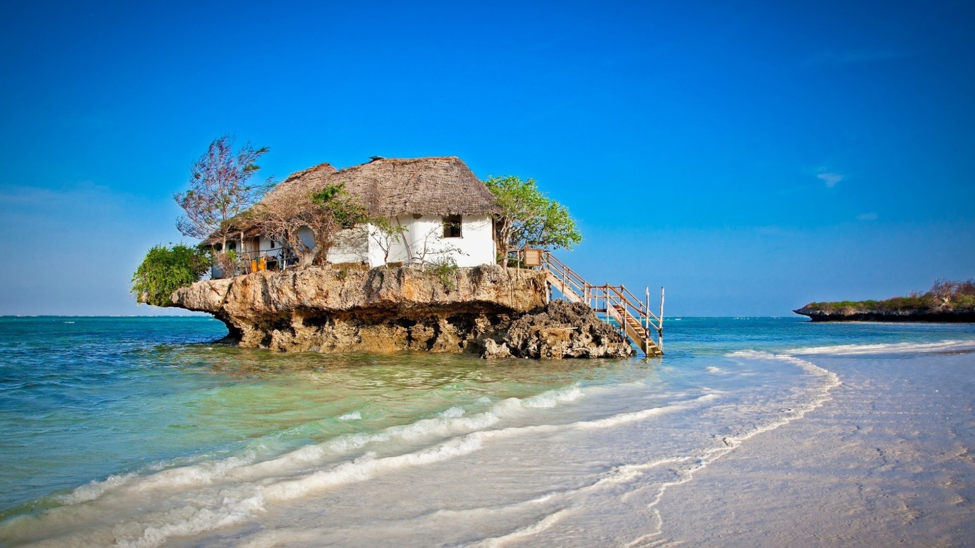 funny, man made, house, tree, seashore, stairs, tanzania, zanzibar HD wallpaper