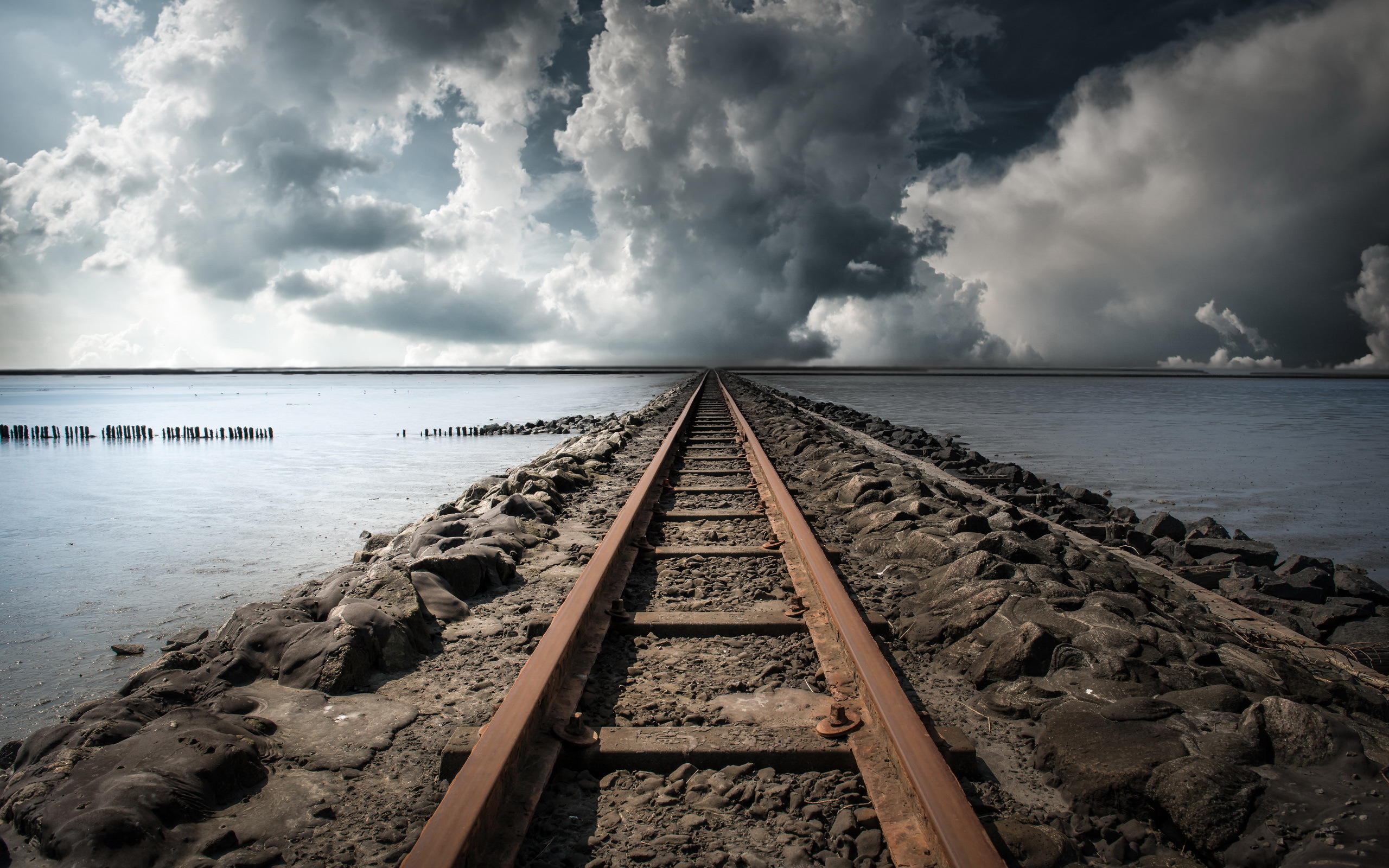 railroad, man made, cloud High Definition background