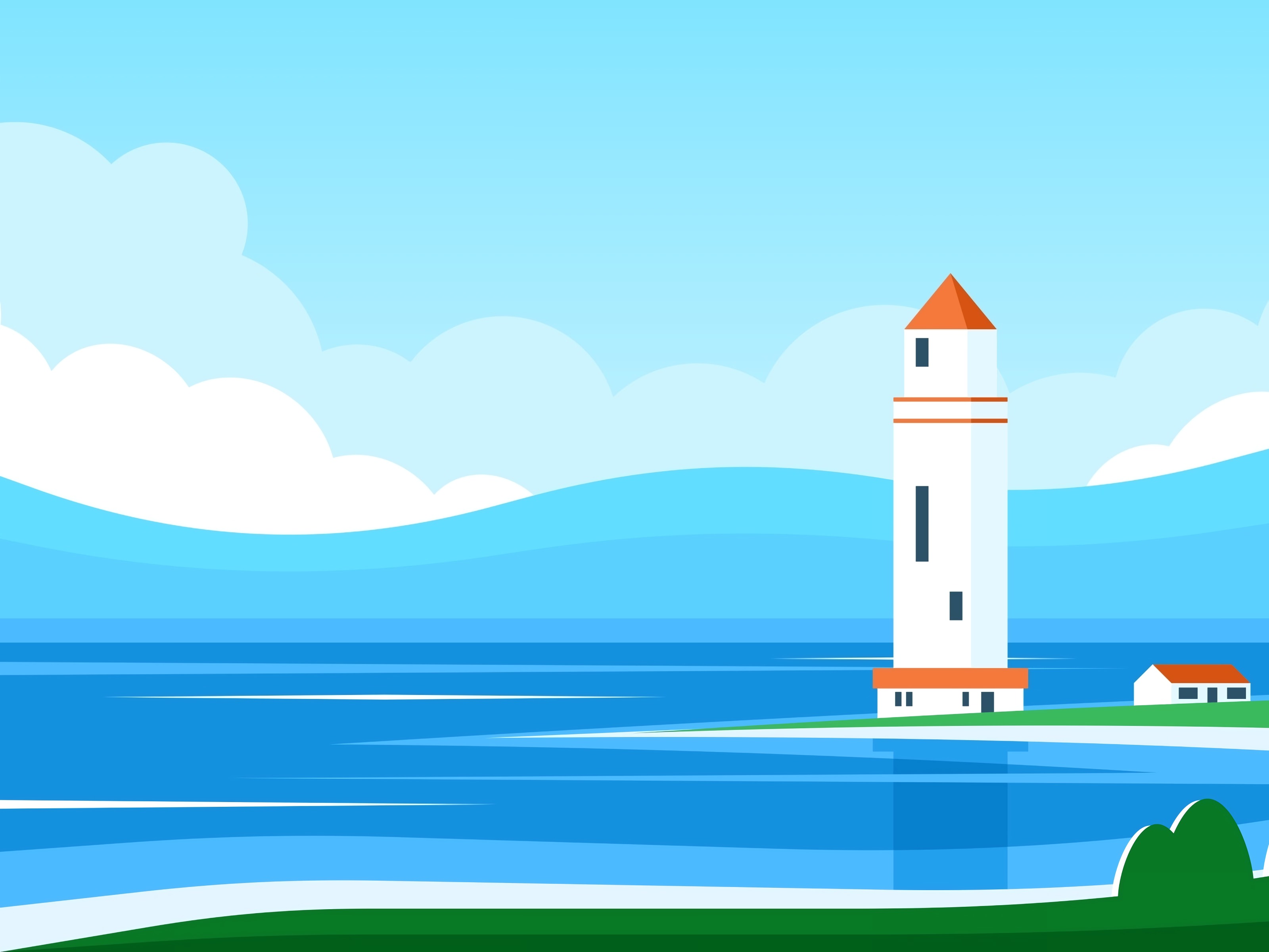 sea, art, building, lighthouse Vector Full HD Wallpaper