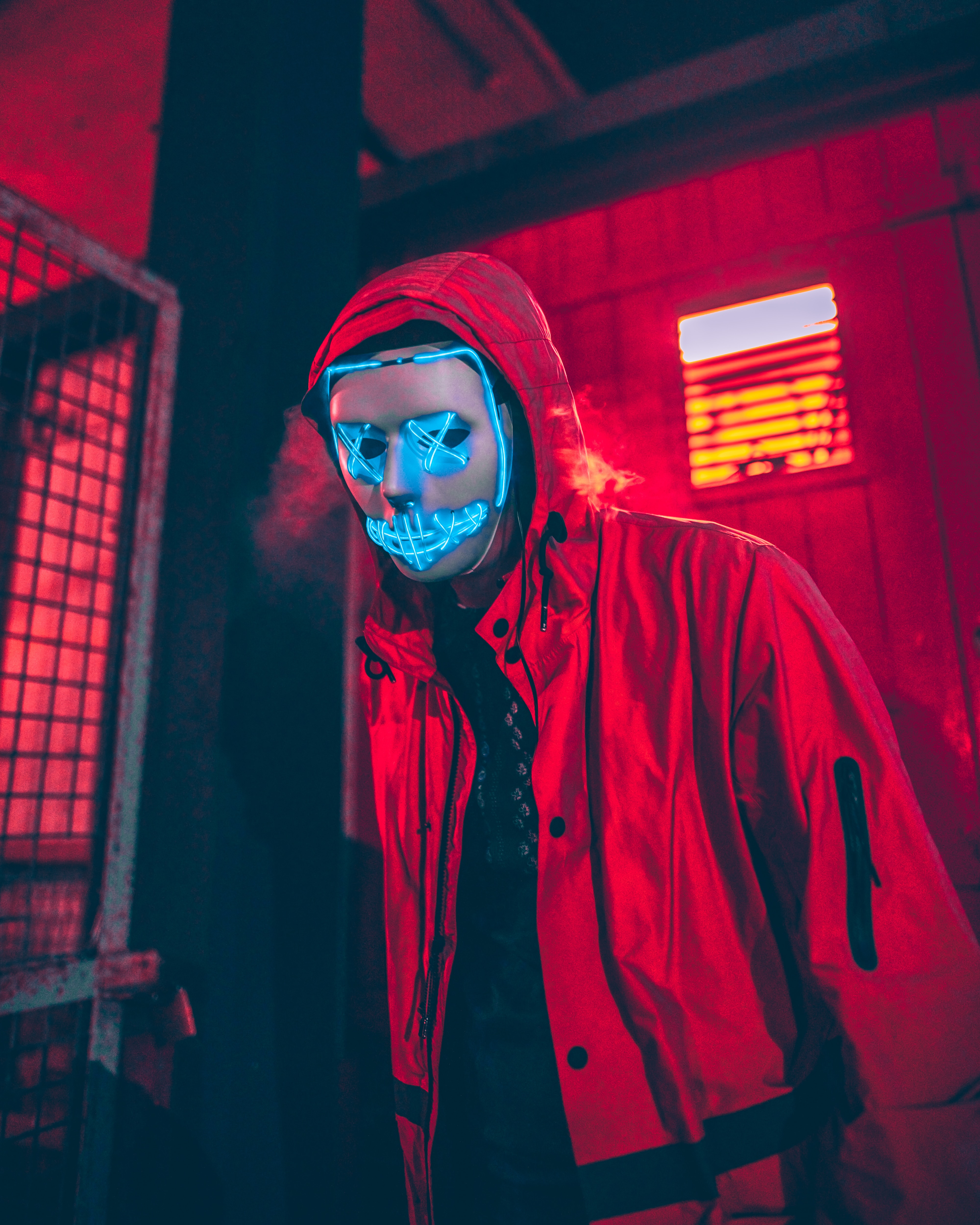 miscellanea, neon mask, red, miscellaneous, mask, human, person, hood Phone Background