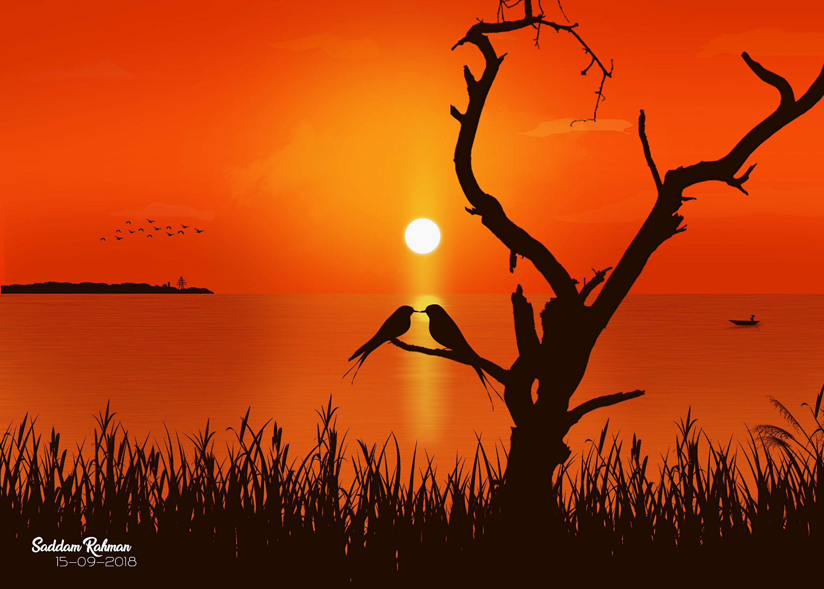 61506 download wallpaper birds, sunset, art, love screensavers and pictures for free