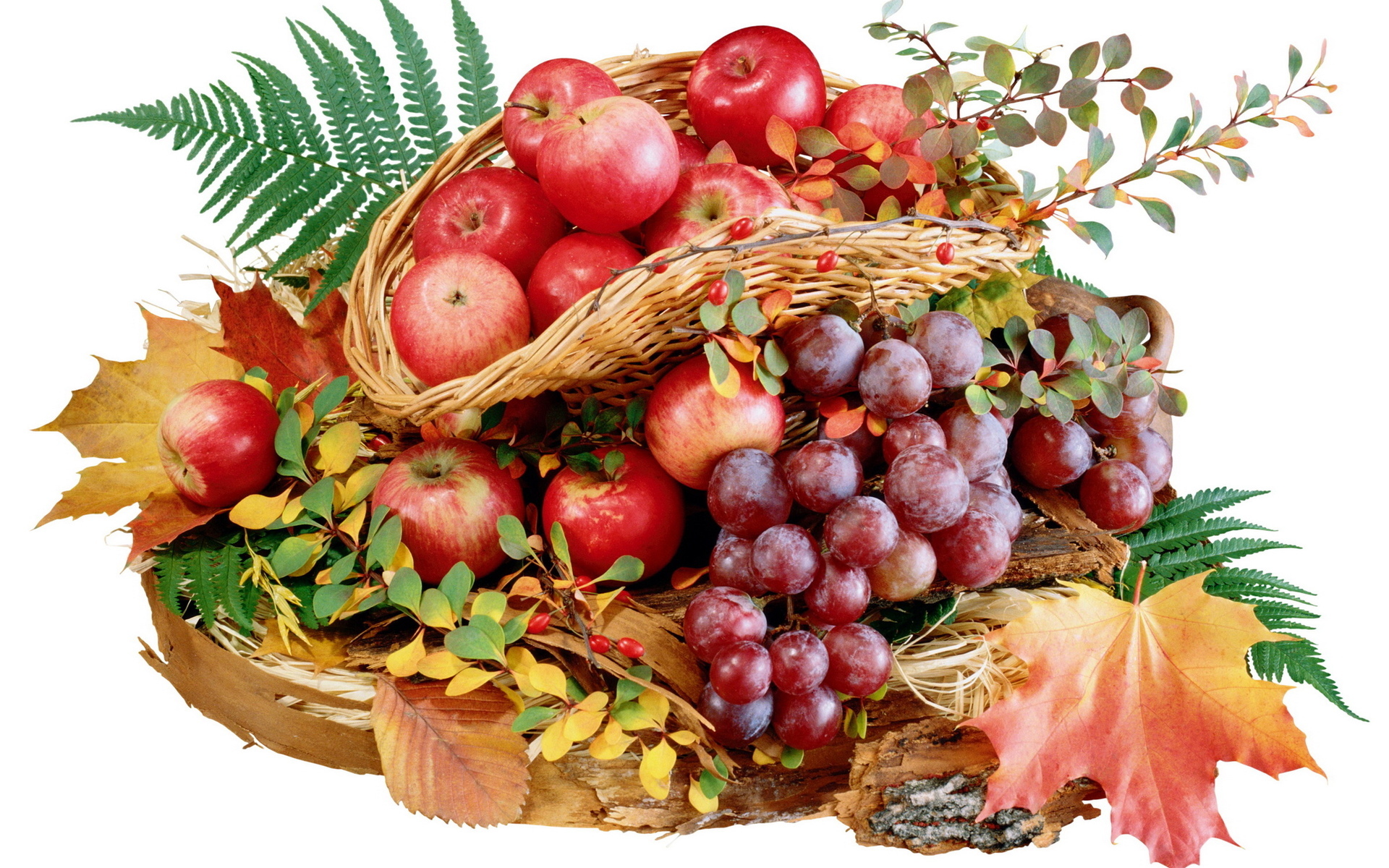 Laden Sie das Obst, Lebensmittel, Äpfel, Trauben-Bild kostenlos auf Ihren PC-Desktop herunter