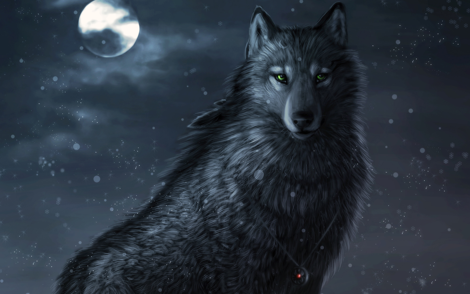 wolf, moon, close up, fantasy, animal, wolves Full HD