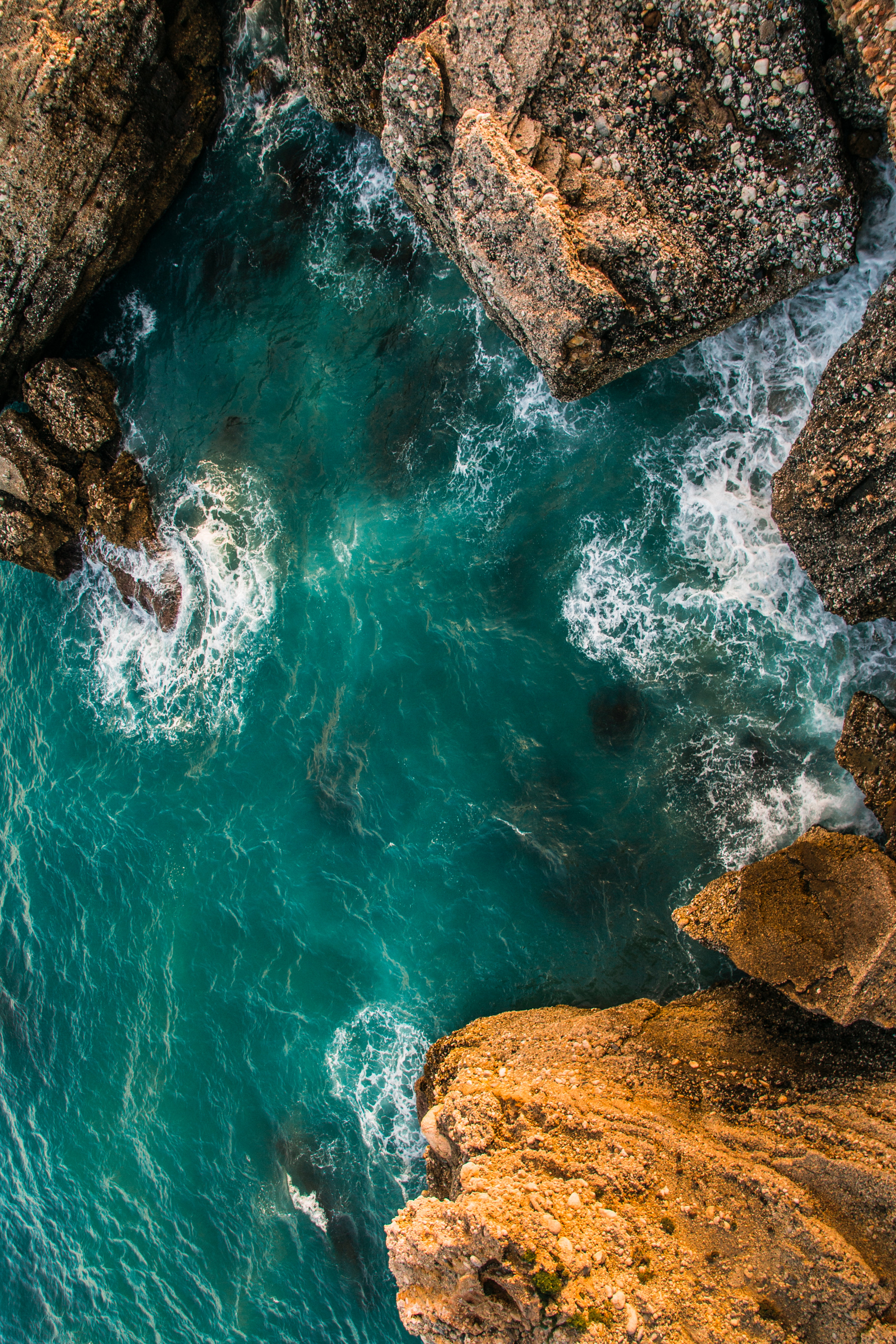 rocks, nature, sea, view from above, ocean, surf