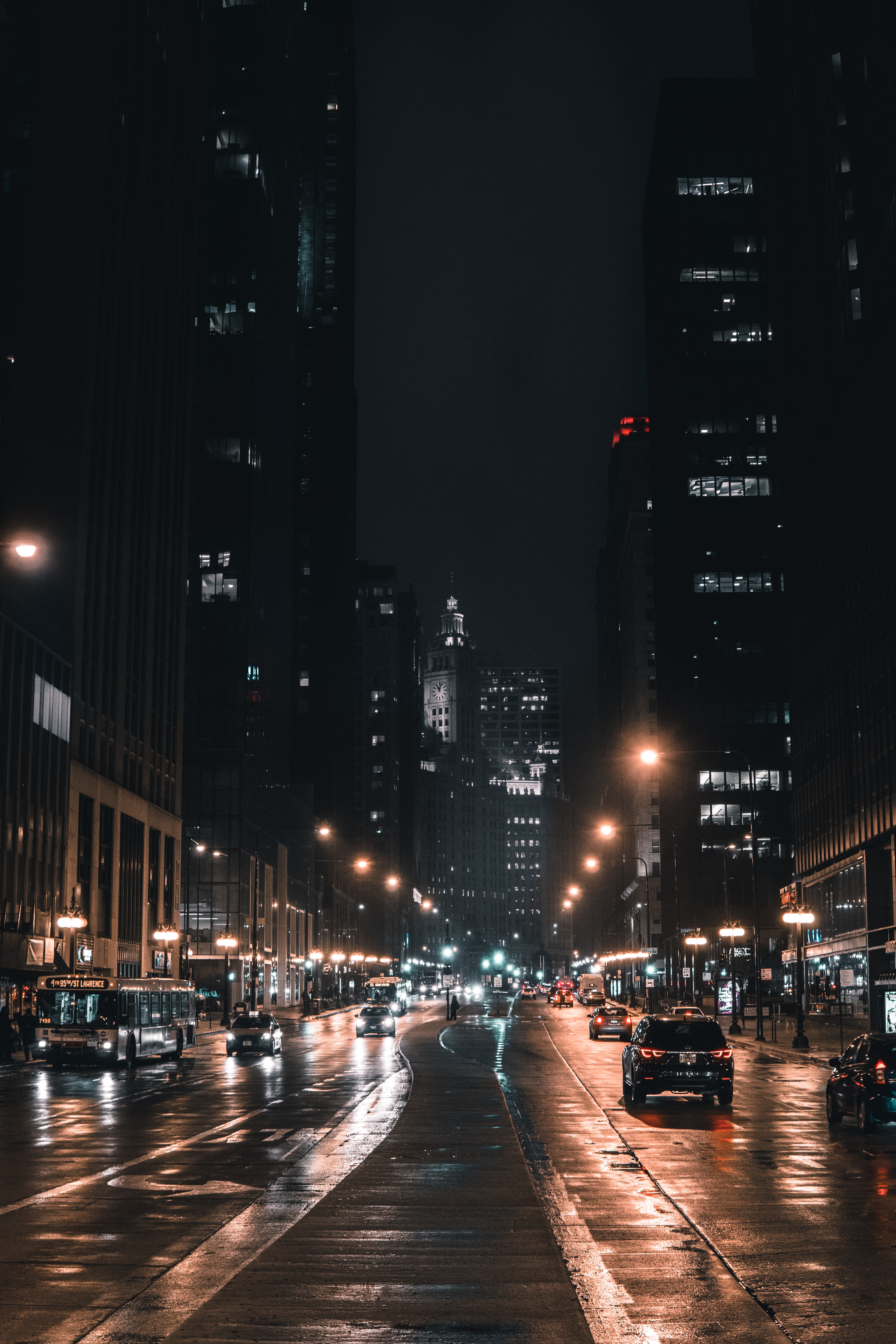 night city, traffic, chicago, cities, usa, movement, city lights, united states, street wallpapers for tablet