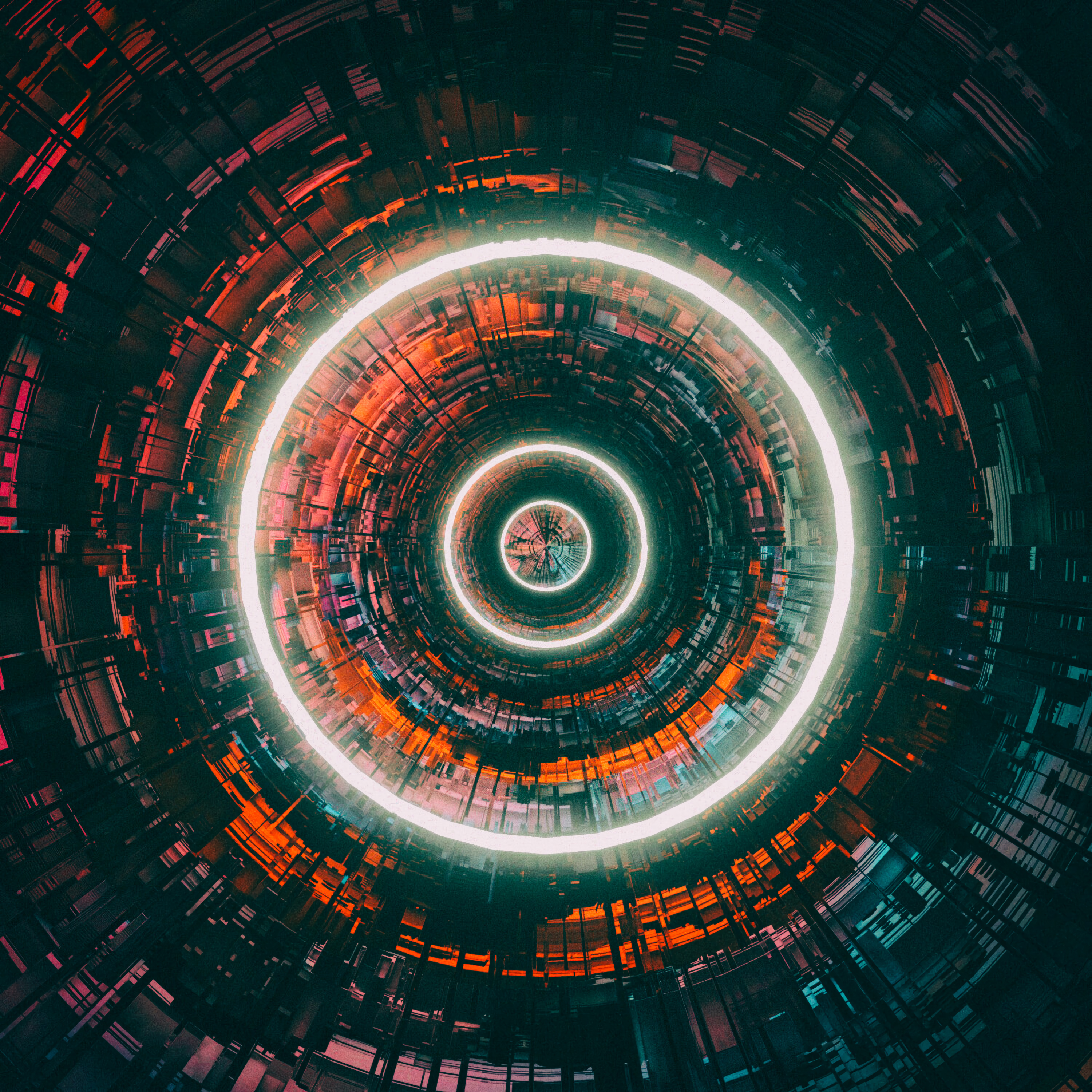 android art, neon, circles, bright, glow, tunnel