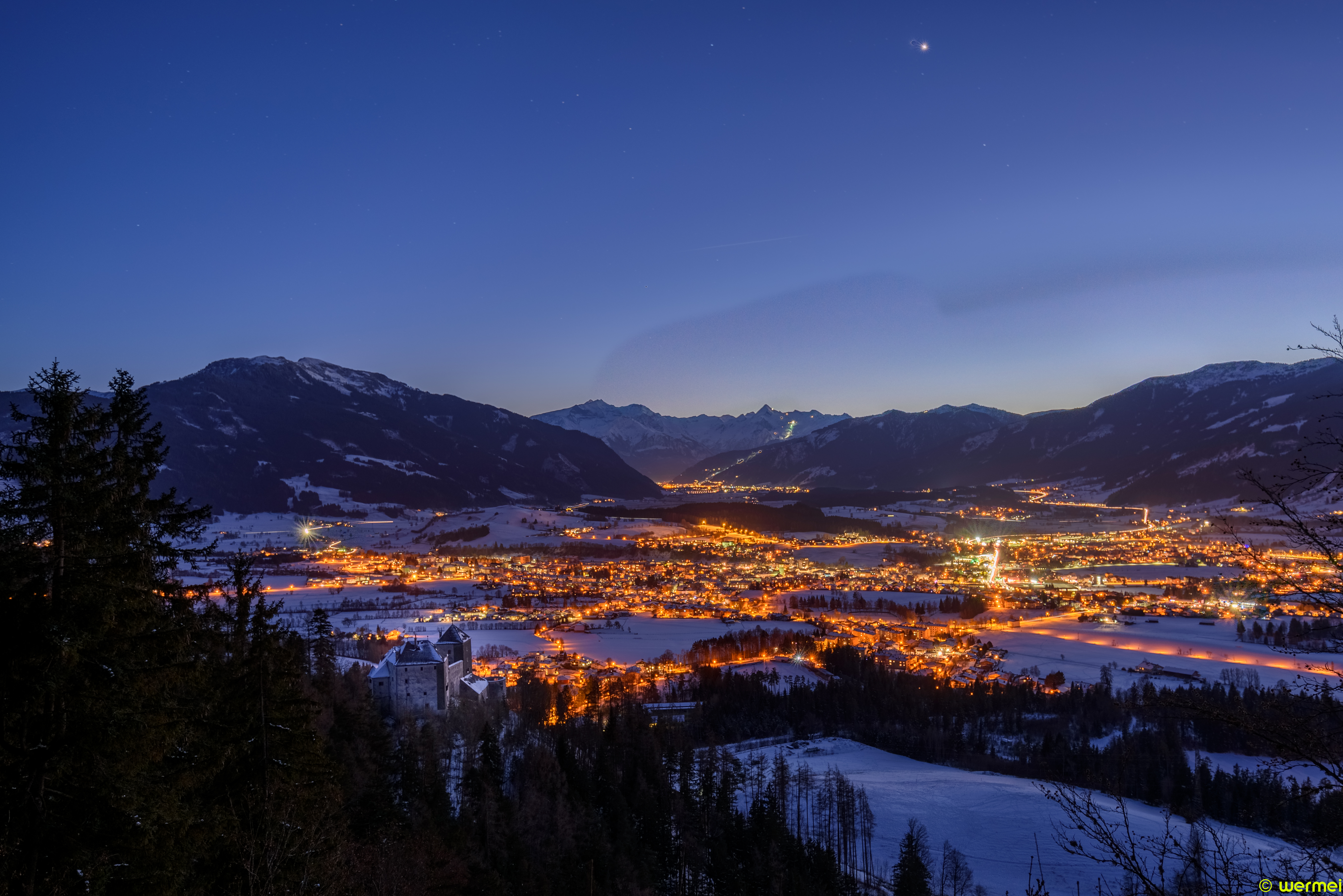 mountains, lights, snowbound, city Image for desktop