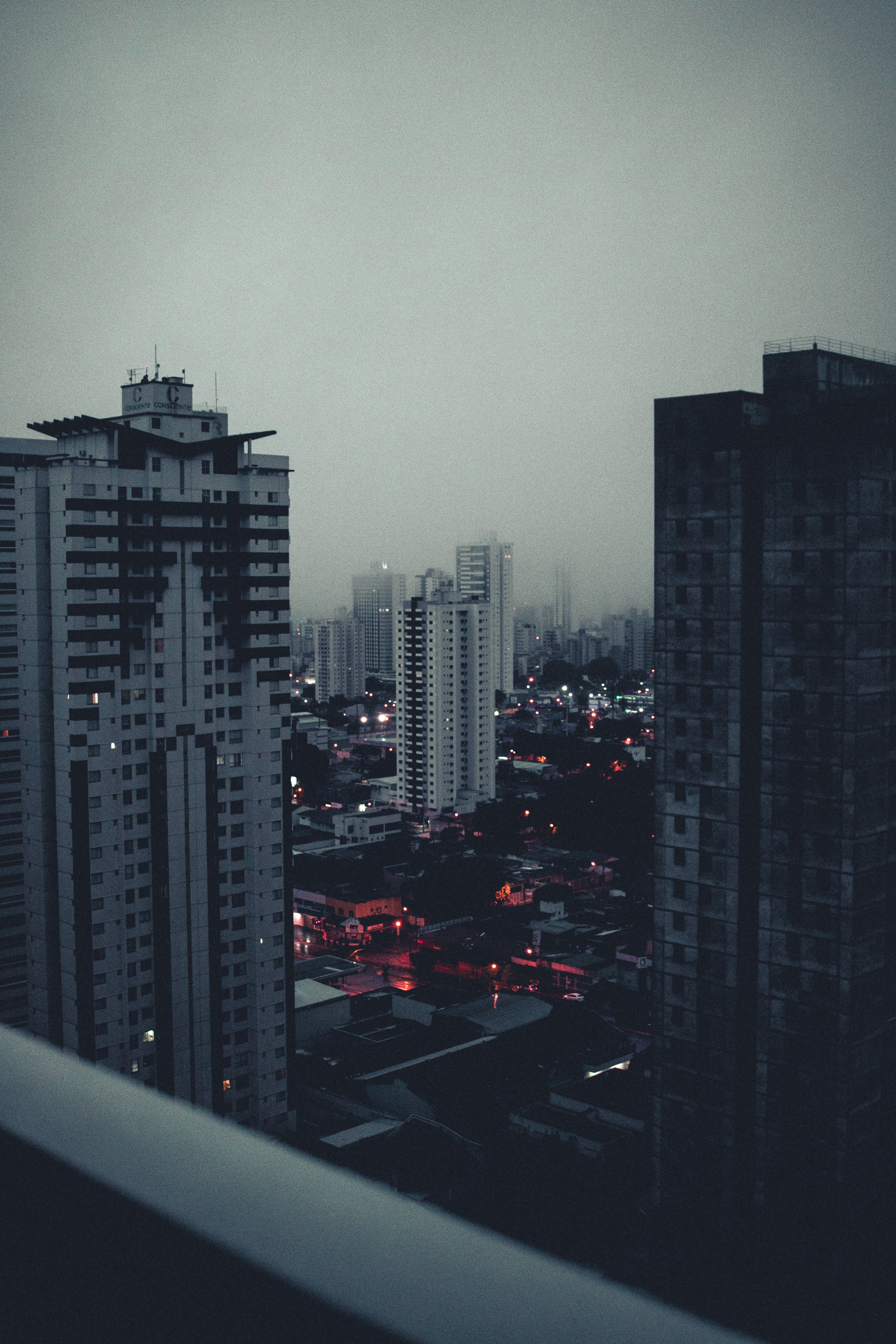 building, dusk, city, fog Wallpaper Full HD