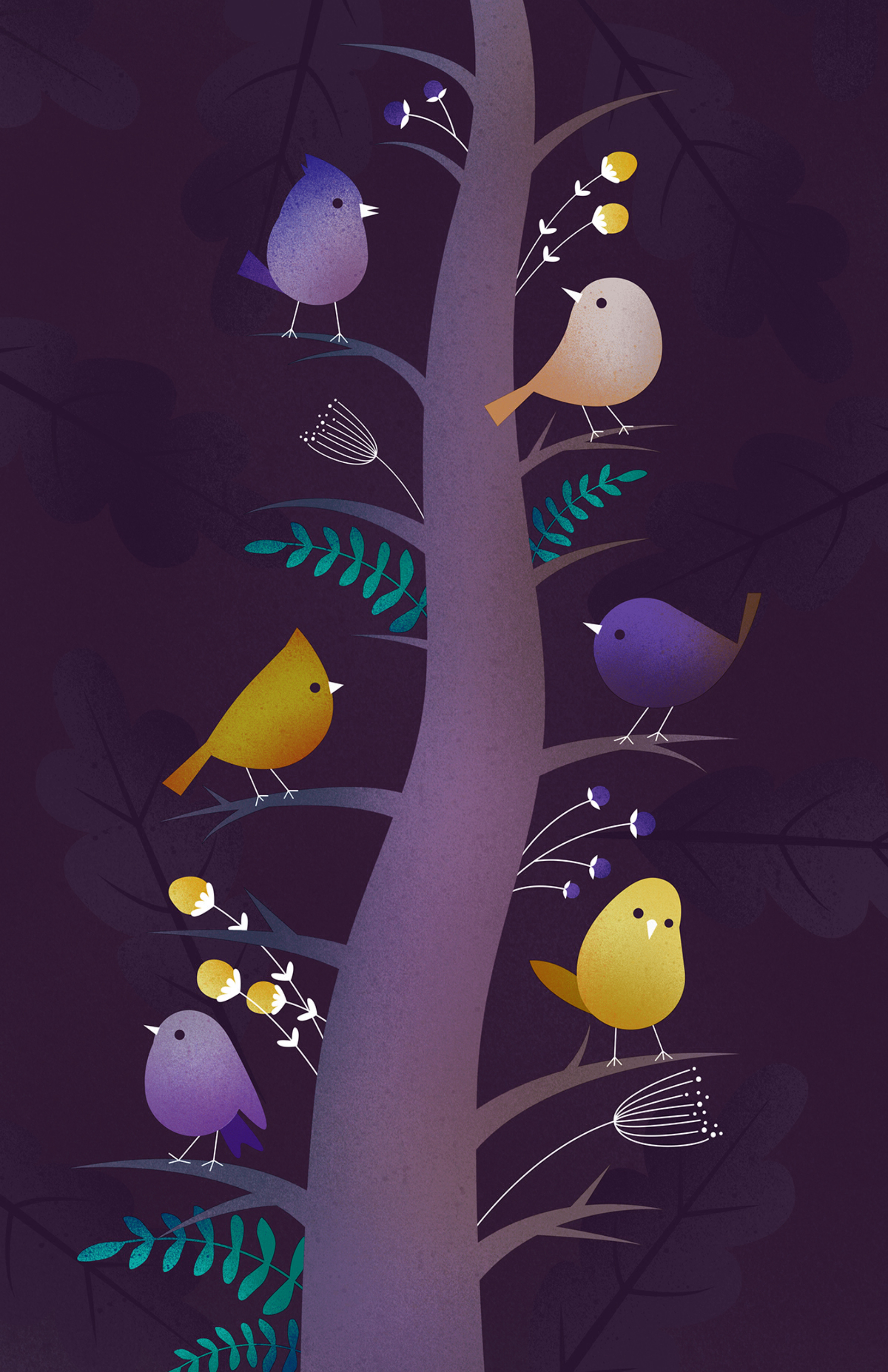 Download mobile wallpaper Vector, Art, Birds, Wood, Tree, Branches for free.