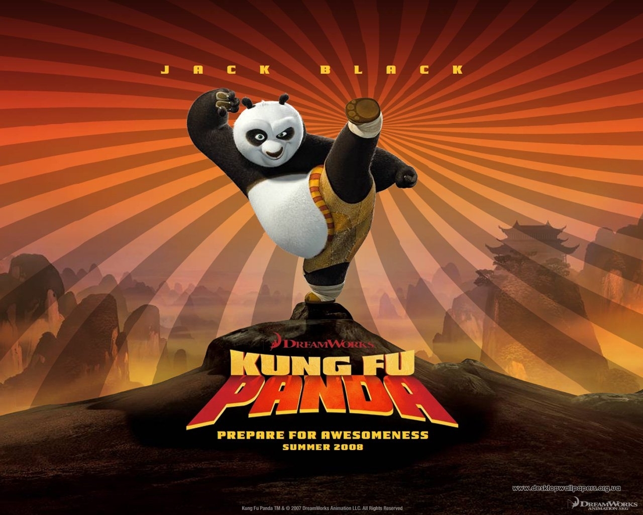 cartoon, panda kung-fu cellphone