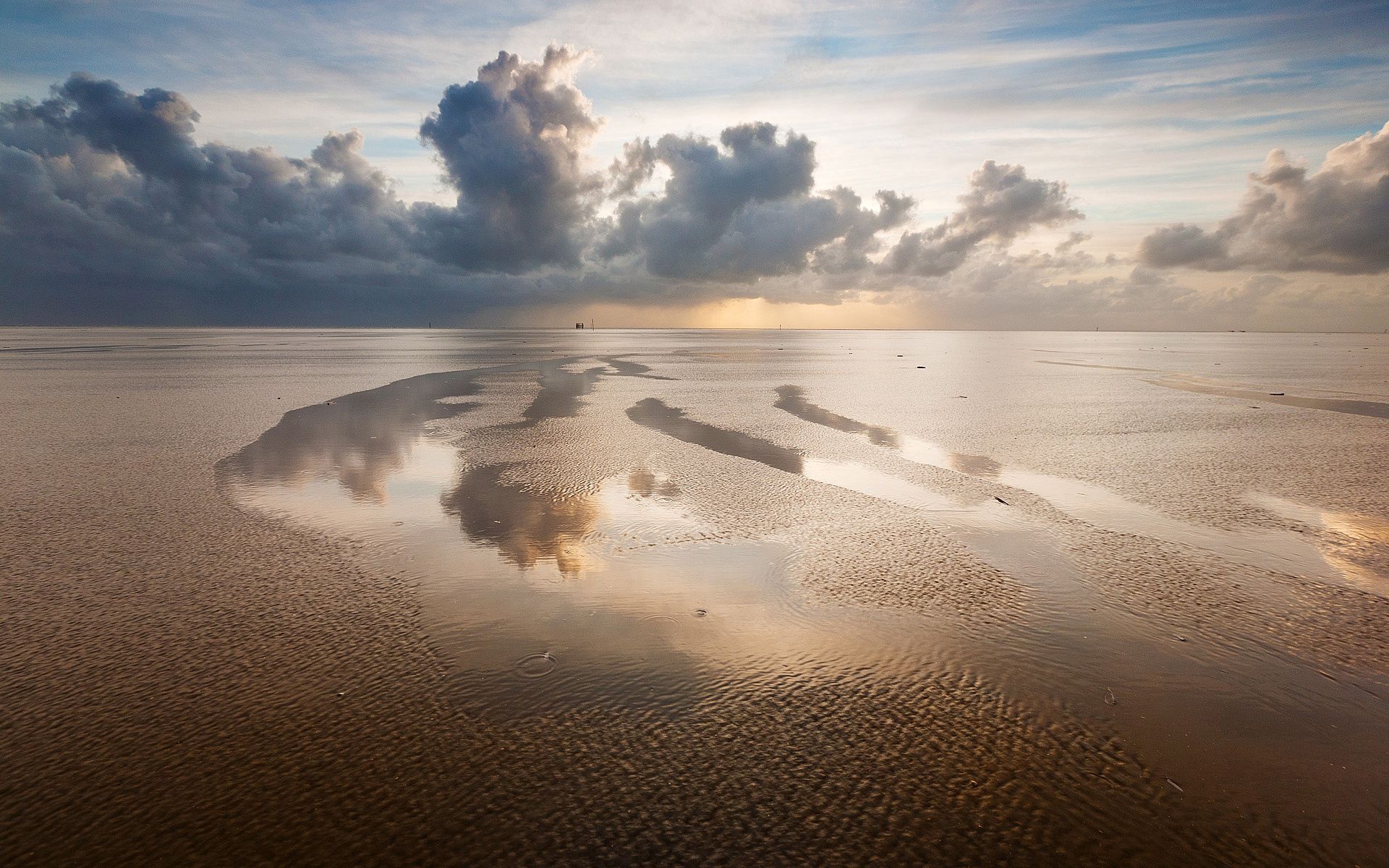 nature, low tide, sky, puddles, sand, overcast, evening, mainly cloudy, sea UHD