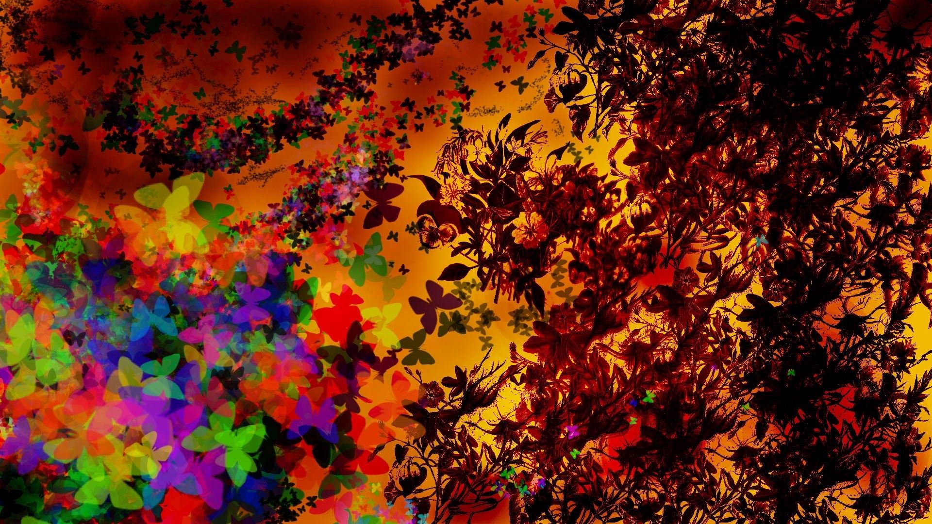 82653 download wallpaper butterflies, abstract, flowers, autumn, leaves, mood, creative screensavers and pictures for free