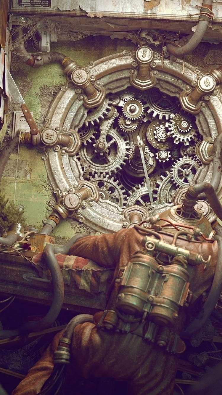 sci fi, steampunk, wire, diver phone background