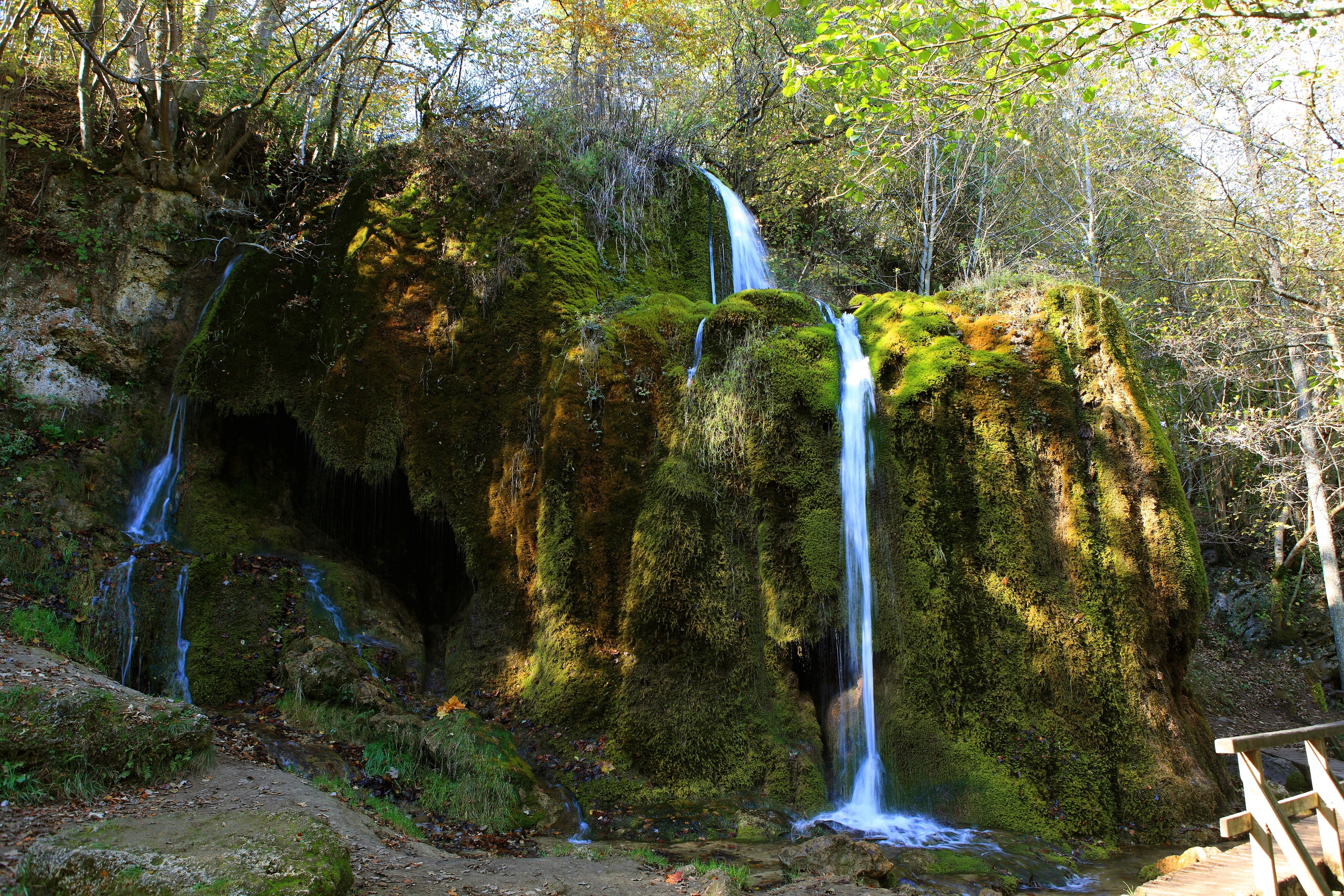 germany, nature, rock, waterfall, forest, break, precipice, moss