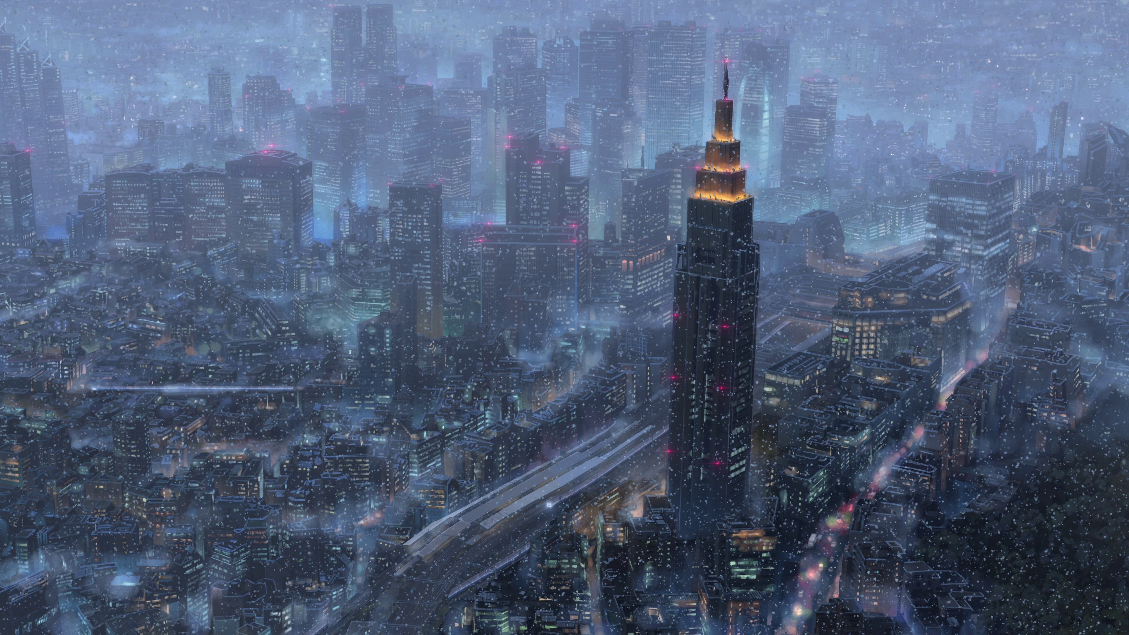 856391壁紙のダウンロードアニメ, あなたの名前。, 街, 君の名は。, 夜, 降雪, 東京-スクリーンセーバーと写真を無料で
