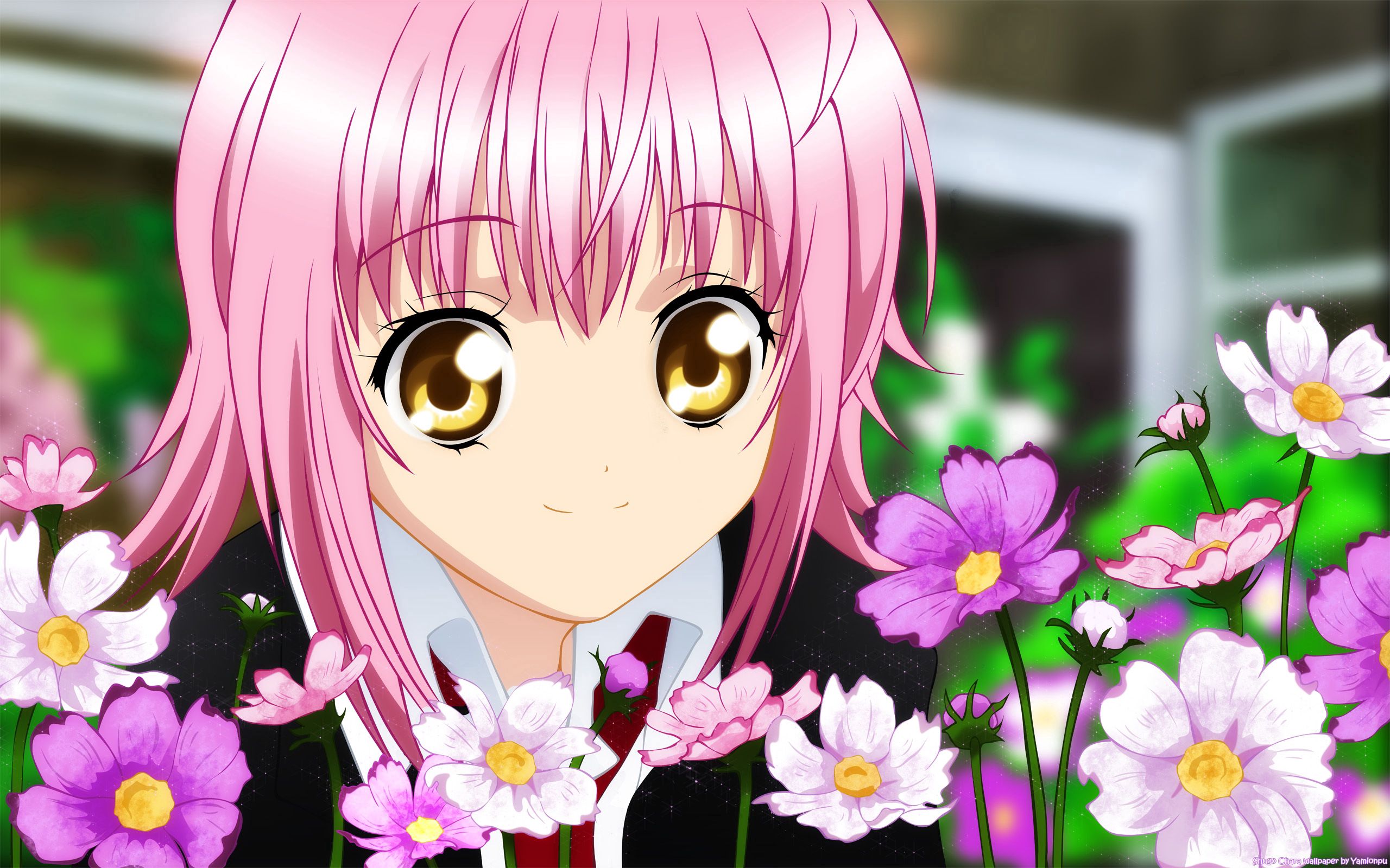 Handy-Wallpaper Anime, Blumen, Mädchen, Lächeln, Das Mädchen, Ziemlich kostenlos herunterladen.