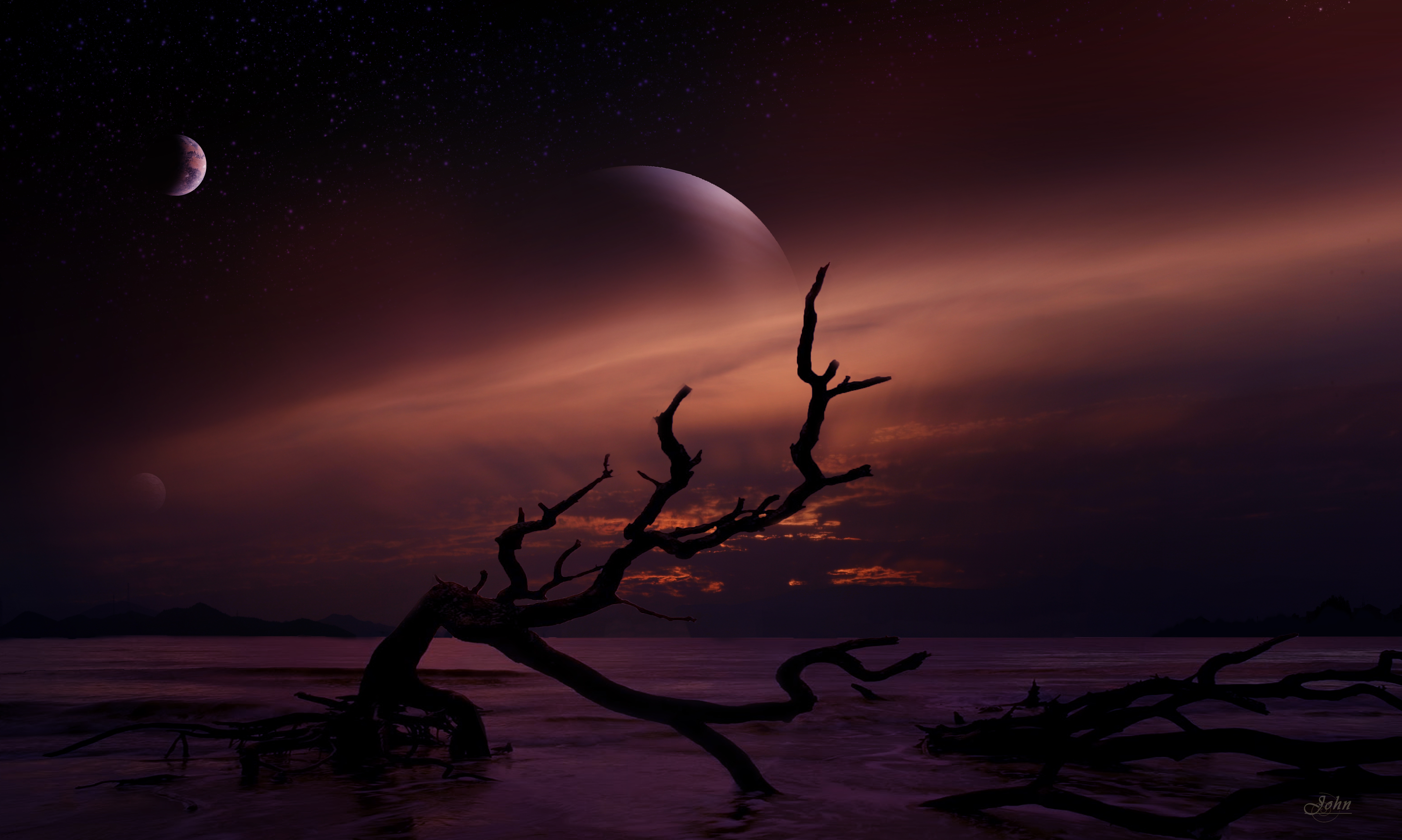 cosmic, dark, landscape, twilight, dusk, space HD wallpaper