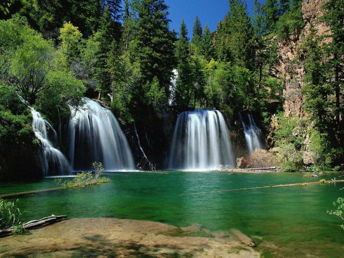 Handy-Wallpaper Wasserfälle, Bäume, Landschaft, Flüsse kostenlos herunterladen.