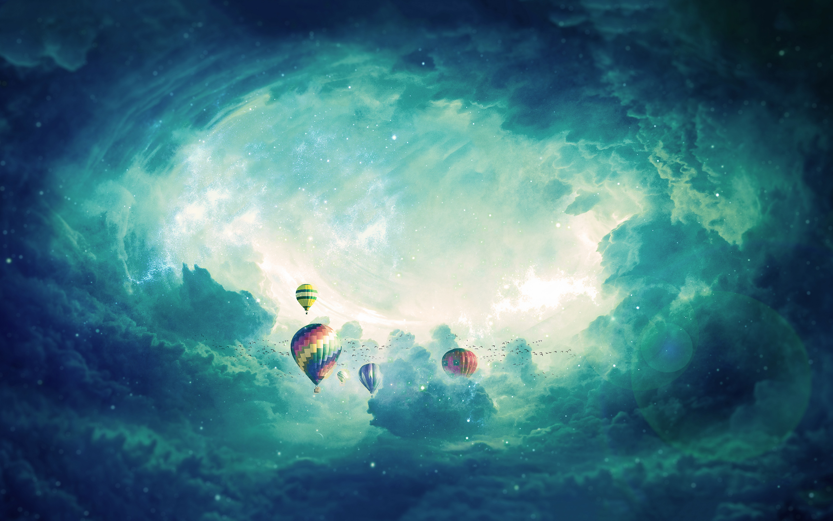 clouds, art, balloons, surrealism HD wallpaper