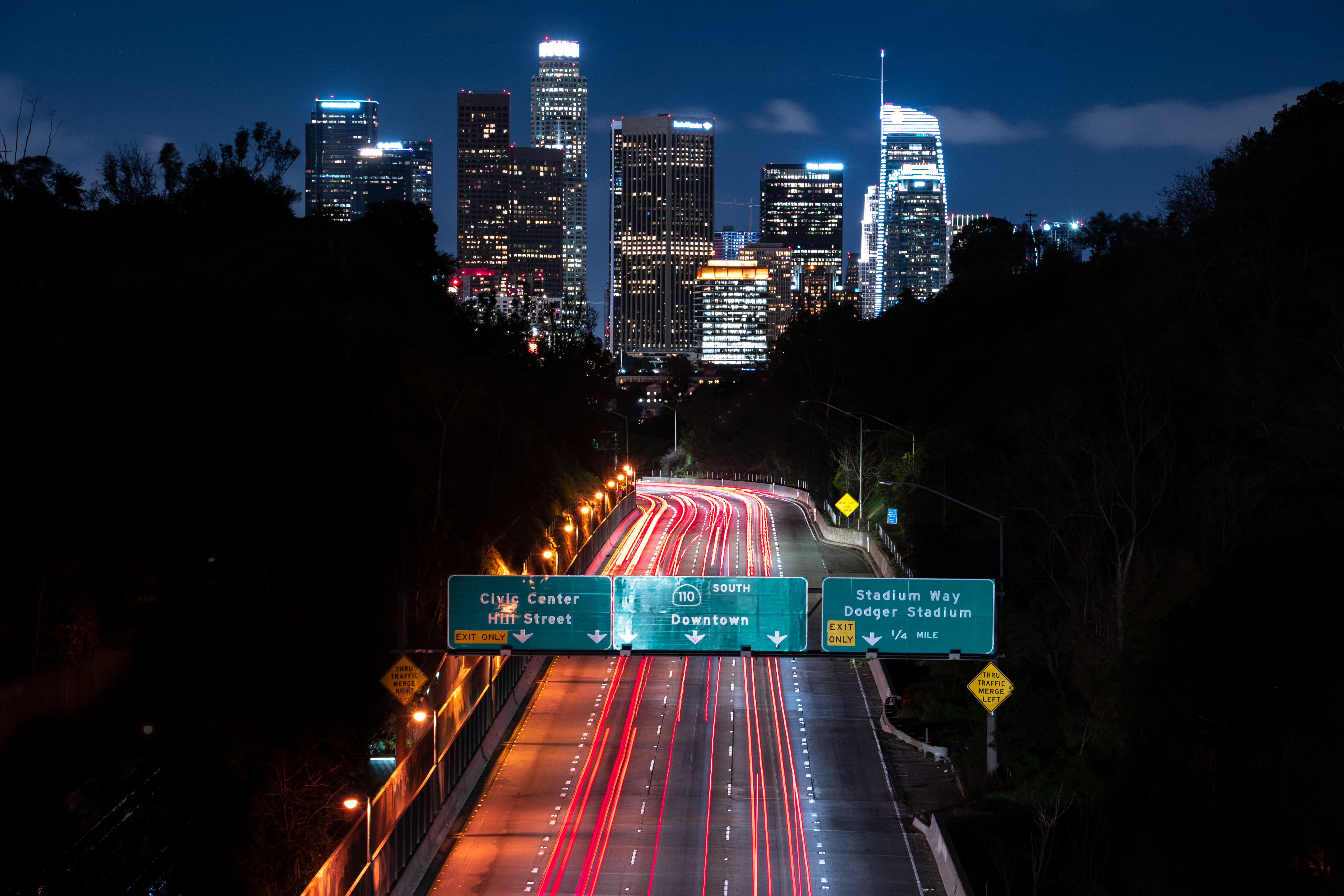 los angeles, night city, cities, building, road, city lights, long term exposure, california phone wallpaper
