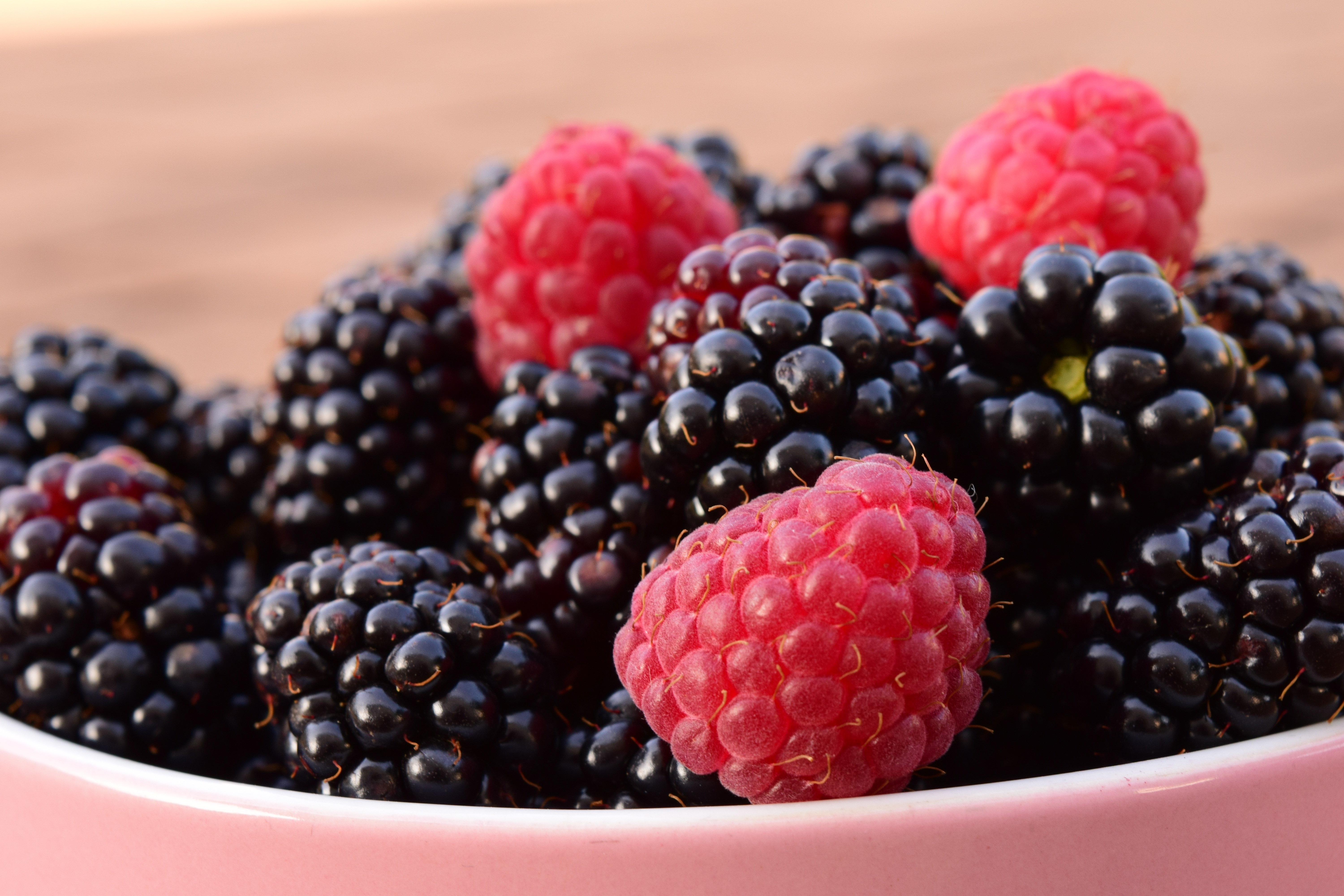 Laden Sie das Lebensmittel, Himbeere, Berries, Blackberry, Schüssel-Bild kostenlos auf Ihren PC-Desktop herunter