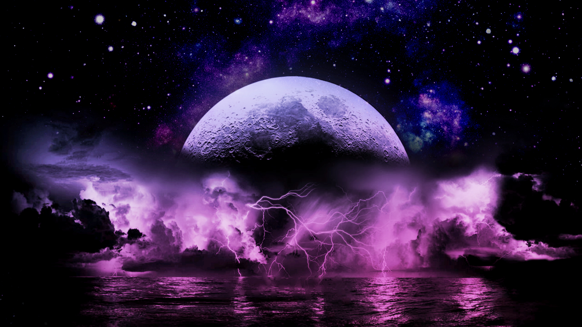 HD desktop wallpaper: Sky, Stars, Lightning, Purple, Planet, Sci Fi, Cloud  download free picture #764901