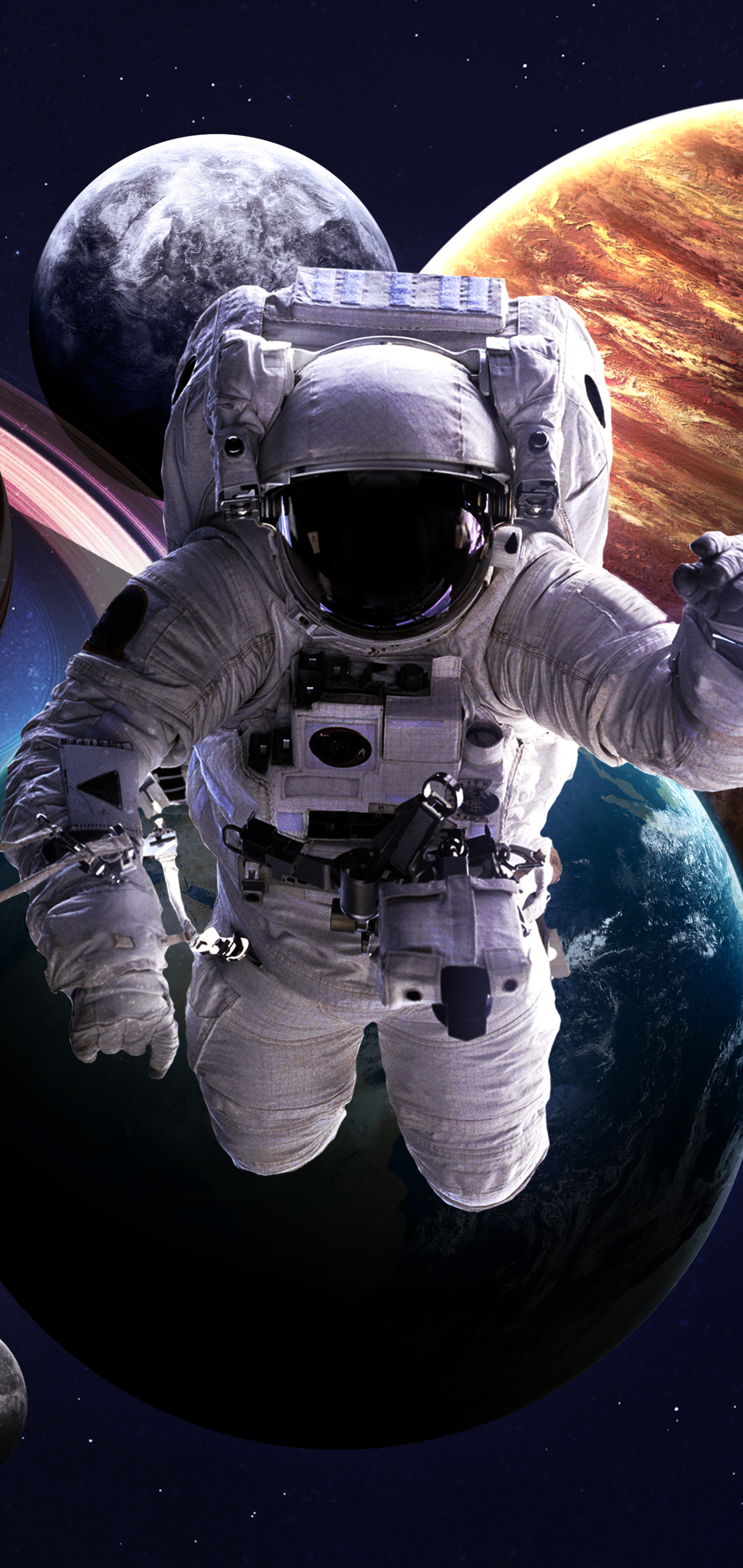 sci fi, moon, astronaut, planet Phone Wallpaper