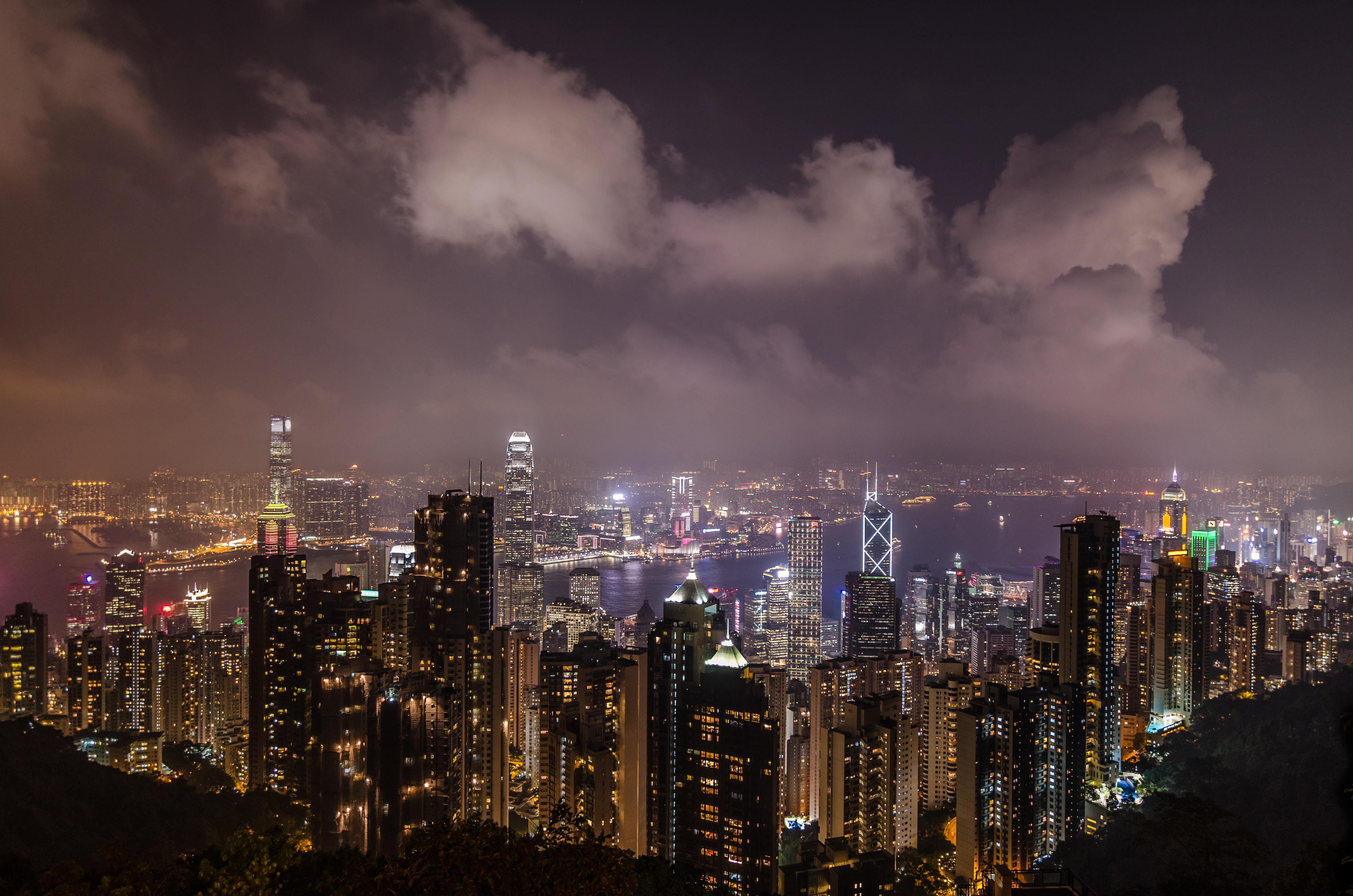 56409 Hintergrundbilder und Hongkong Bilder auf dem Desktop. Laden Sie sonderverwaltungsregion hongkong, nächtliche stadt, megalopolis, lichter der stadt Bildschirmschoner kostenlos auf den PC herunter