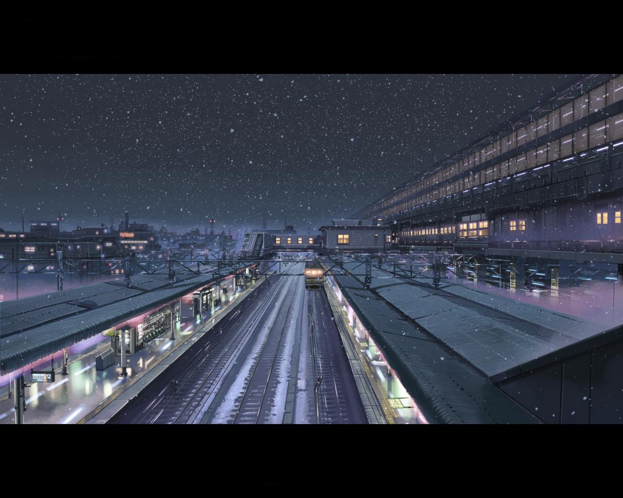train, winter, anime, 5 centimeters per second