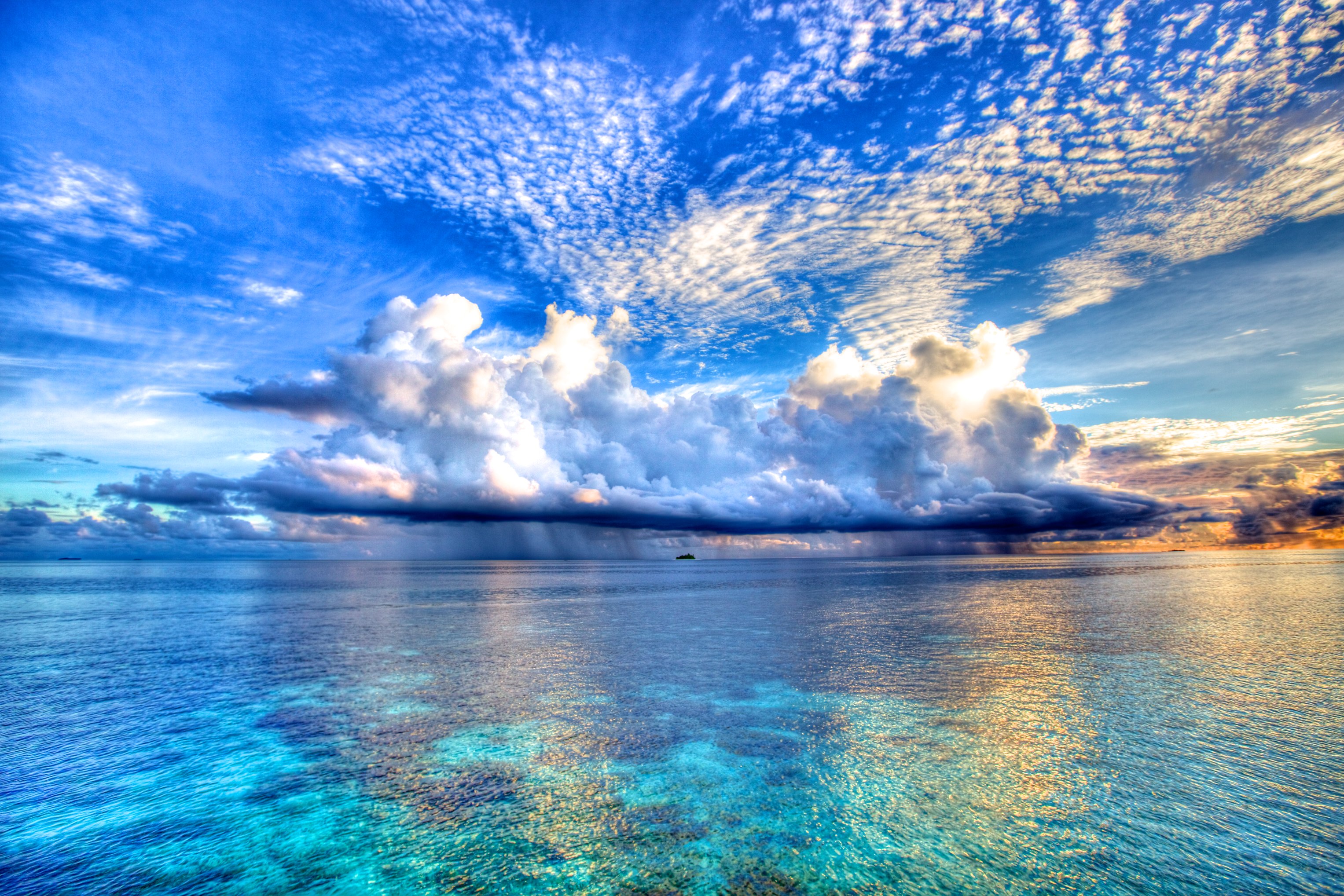 nature, maldives, sky, horizon, ocean, cloud, earth, water 5K