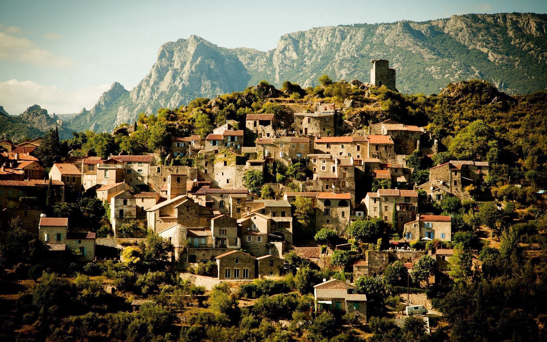 Laden Sie das Städte, Häuser, Dorf, Frankreich, Höhe, Elevation-Bild kostenlos auf Ihren PC-Desktop herunter