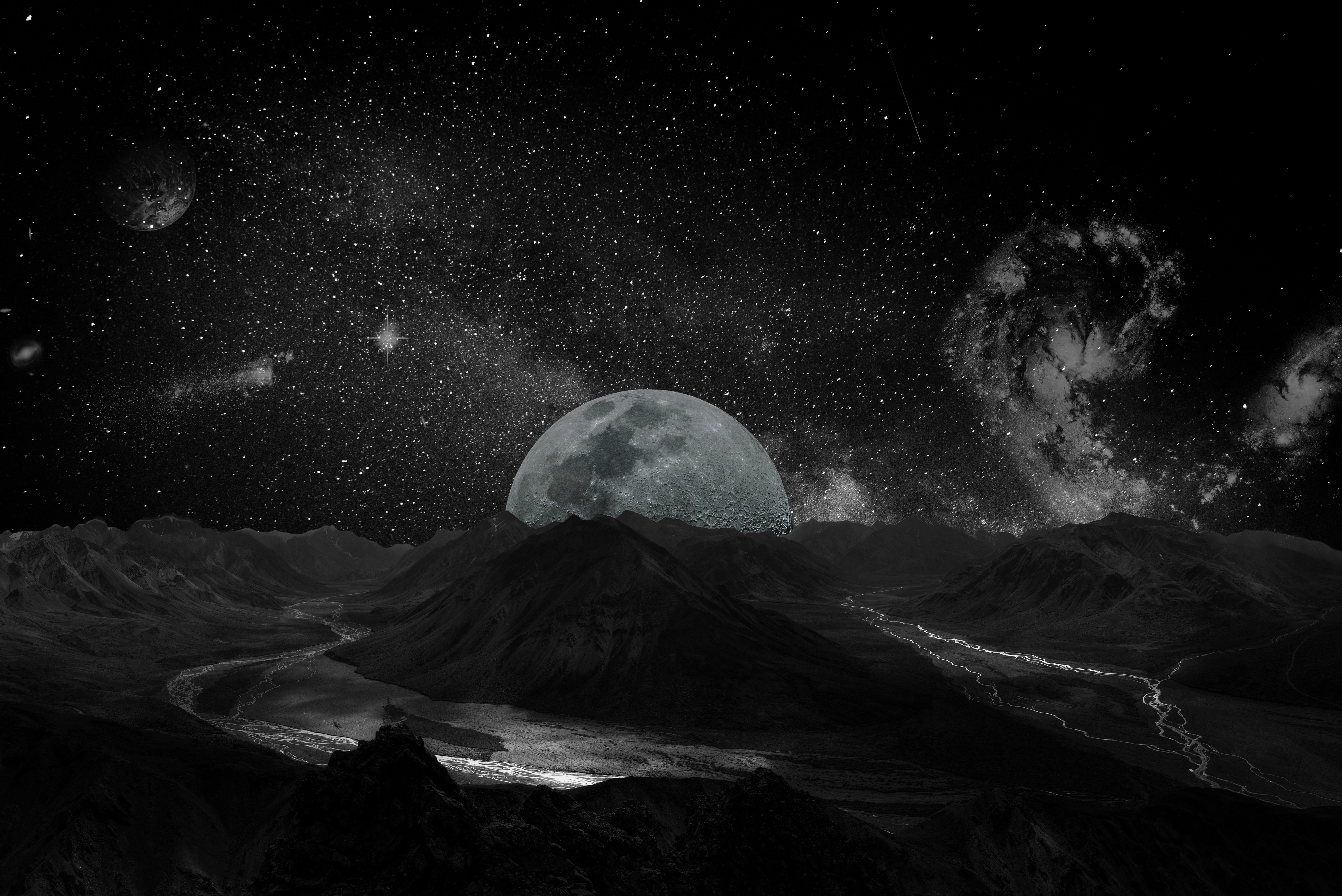 iPhone Wallpapers universe, bw, moon, chb Photoshop