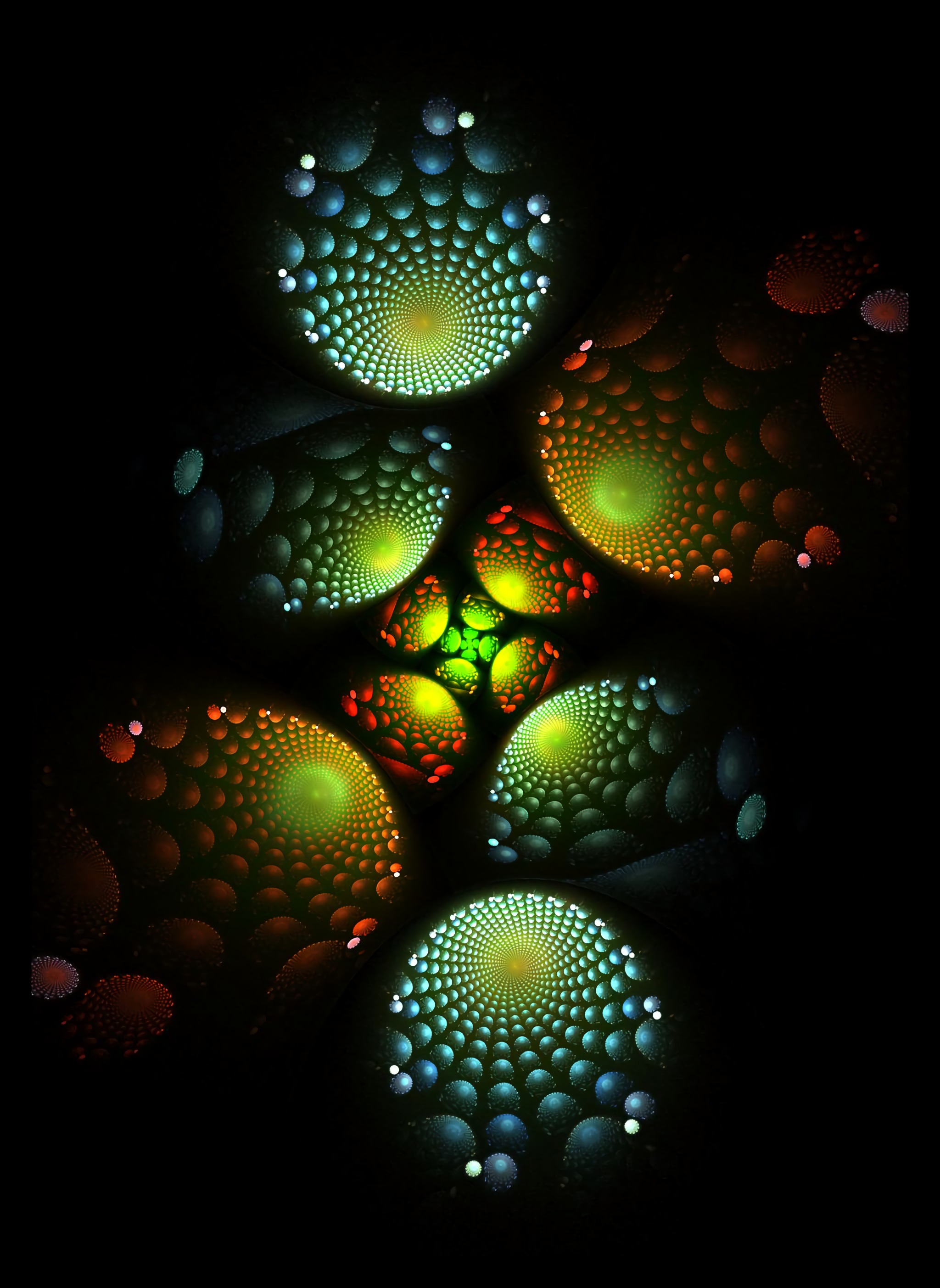 fractal, abstract, dark, glow, spiral, spirals UHD