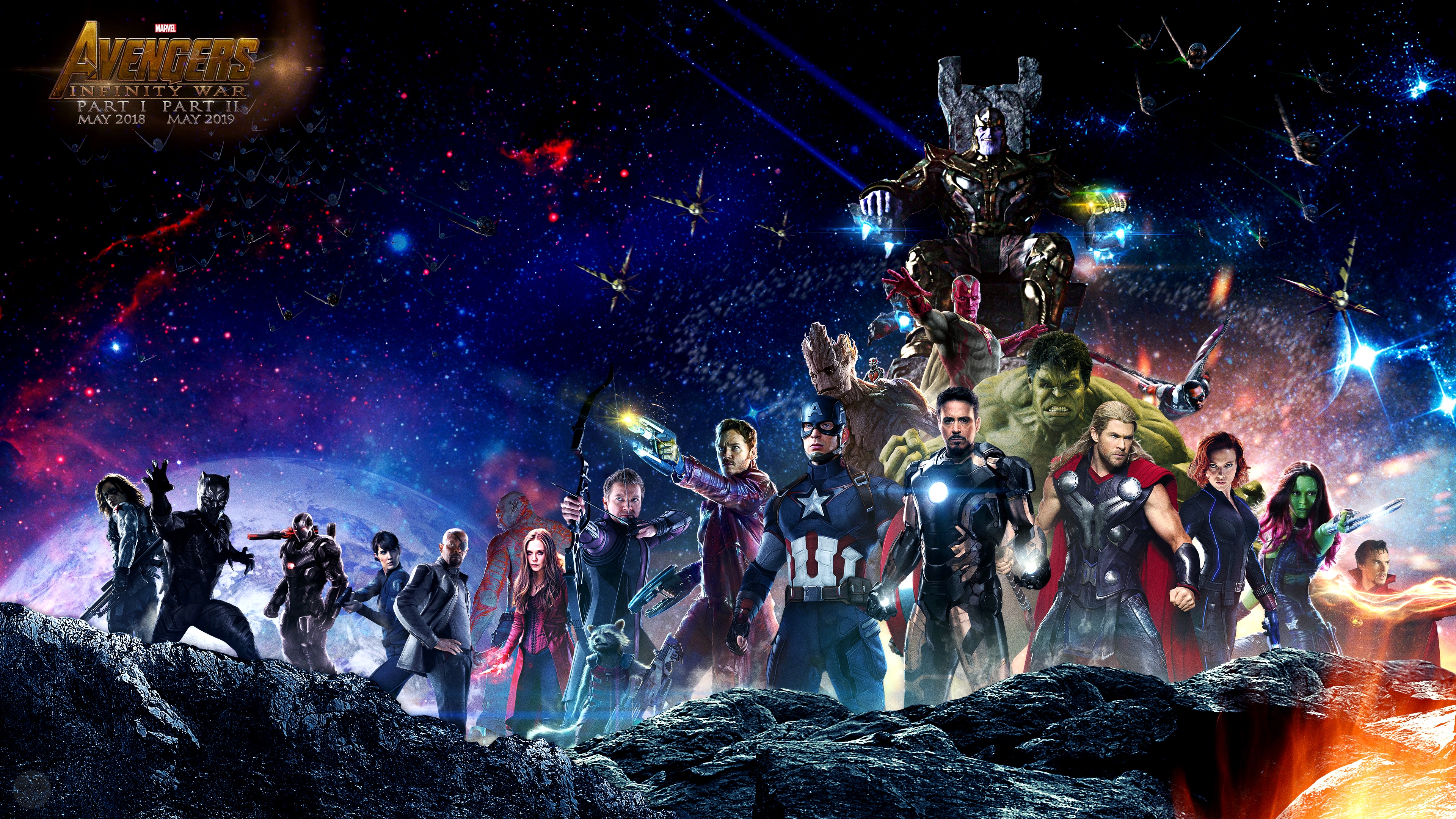 avengers, iron man, movie, avengers: infinity war, black panther (marvel comics), black widow, captain america, drax the destroyer, gamora, groot, hulk, nebula (marvel comics), nick fury, peter quill, rocket raccoon, star lord, thanos, thor, vision (marvel comics), war machine, winter soldier, the avengers for android