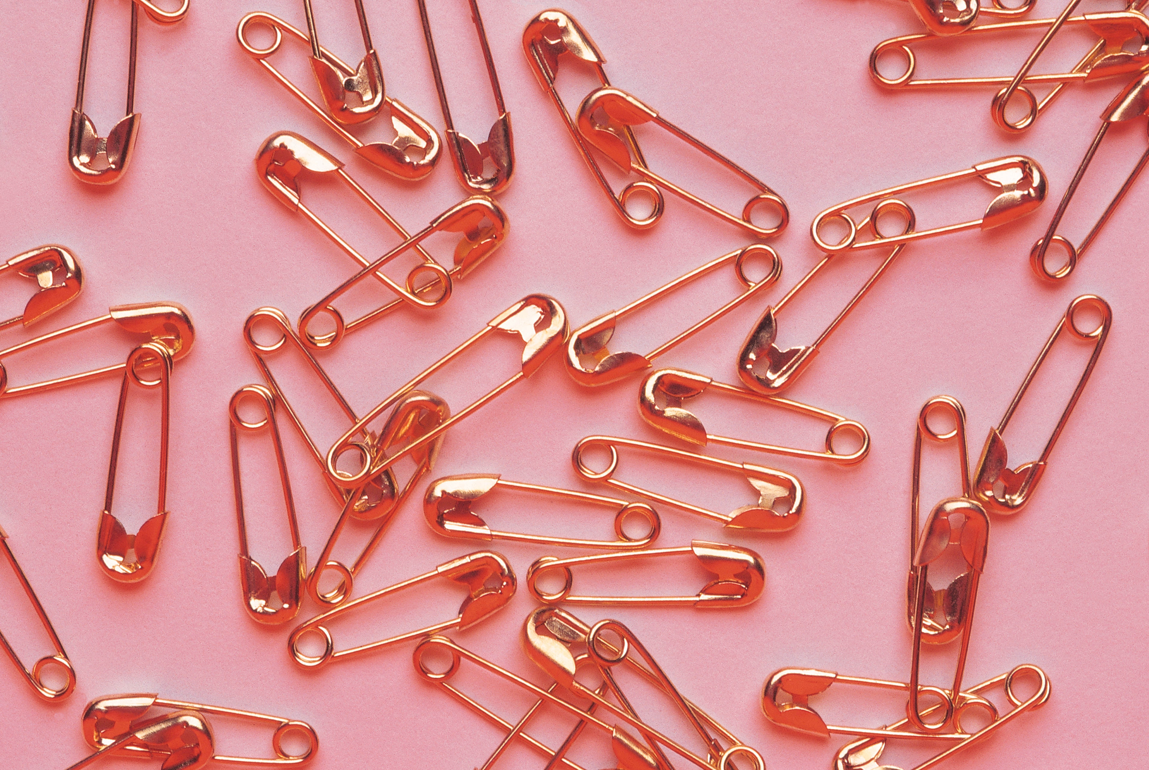 miscellaneous, pins, pink background, safety pins Metal Tablet Wallpapers