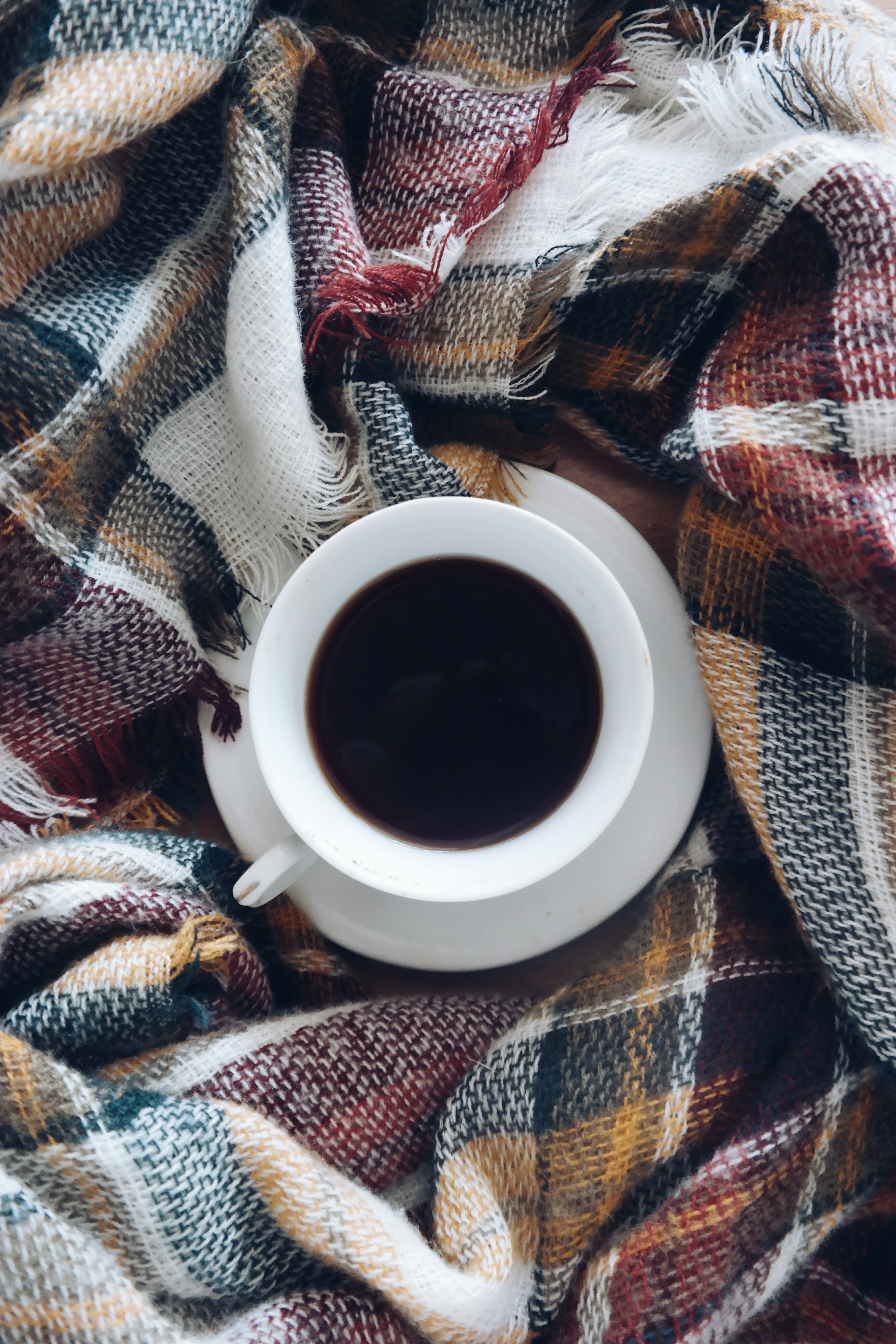 plaid, coziness, cup, coffee Square Wallpapers