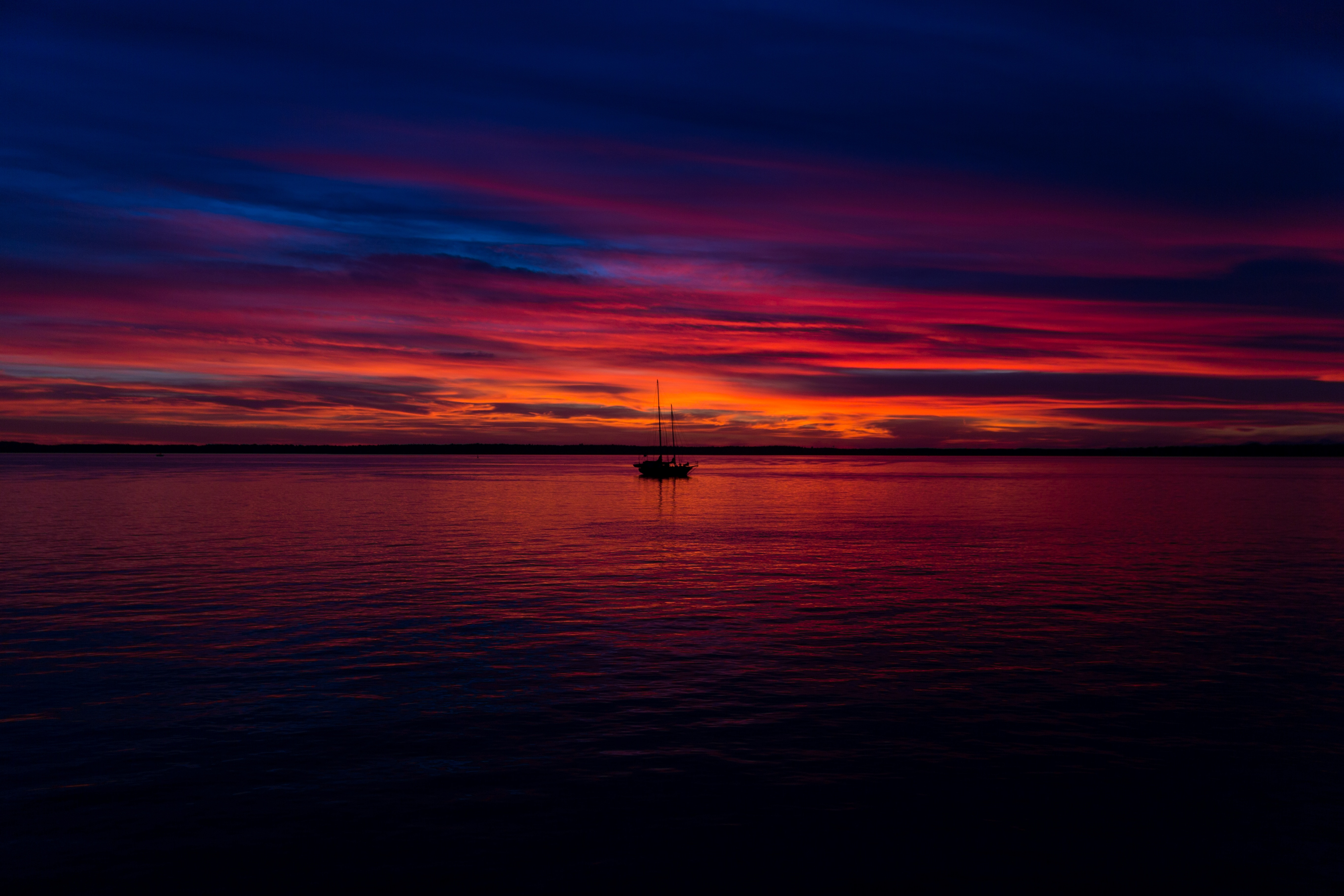 Laden Sie das Sea, Natur, Sunset, Horizont, Ozean, Ein Boot, Boot-Bild kostenlos auf Ihren PC-Desktop herunter