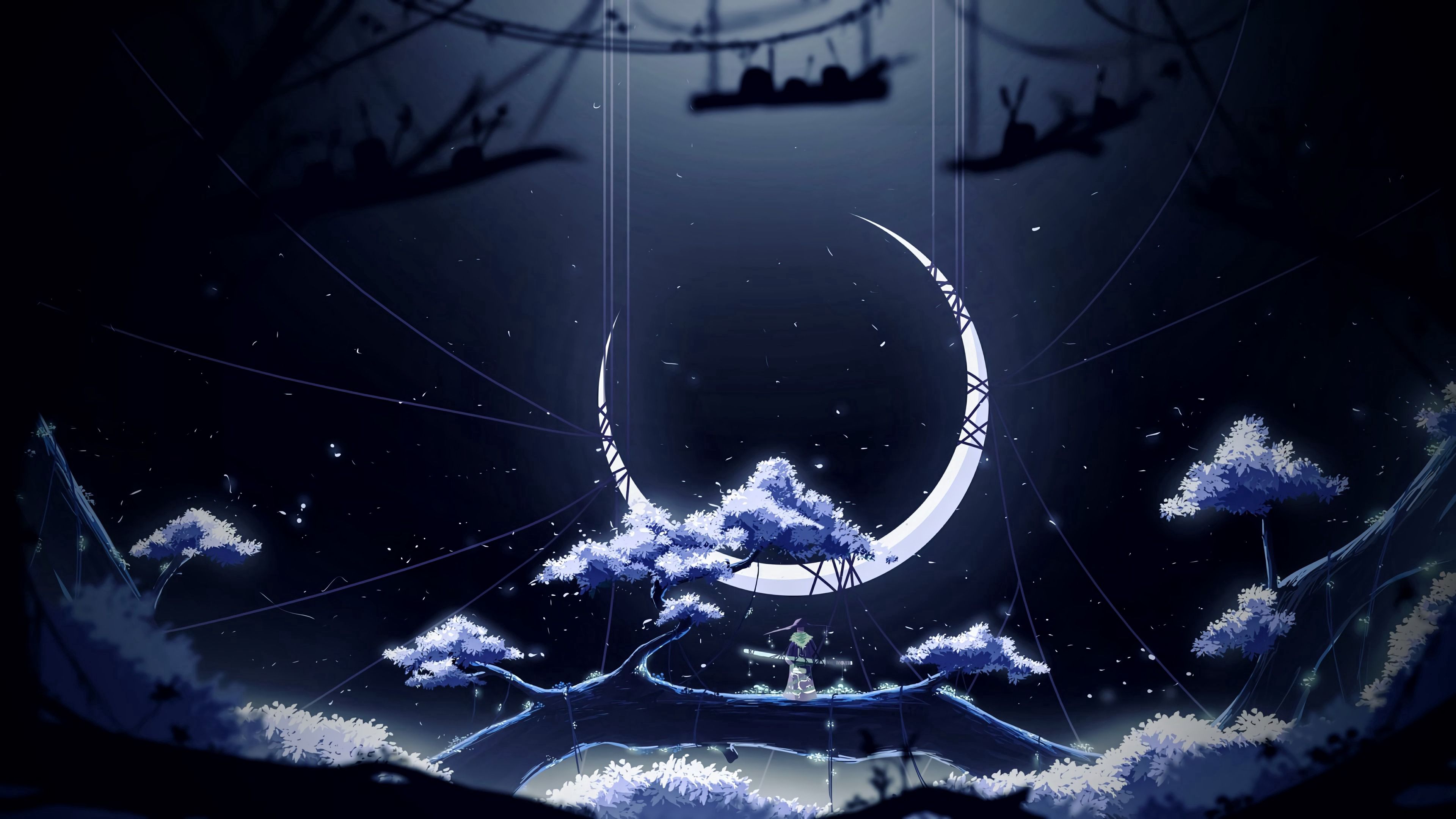 90955 Screensavers and Wallpapers Threads for phone. Download trees, art, night, moon, threads, thread, crescent pictures for free