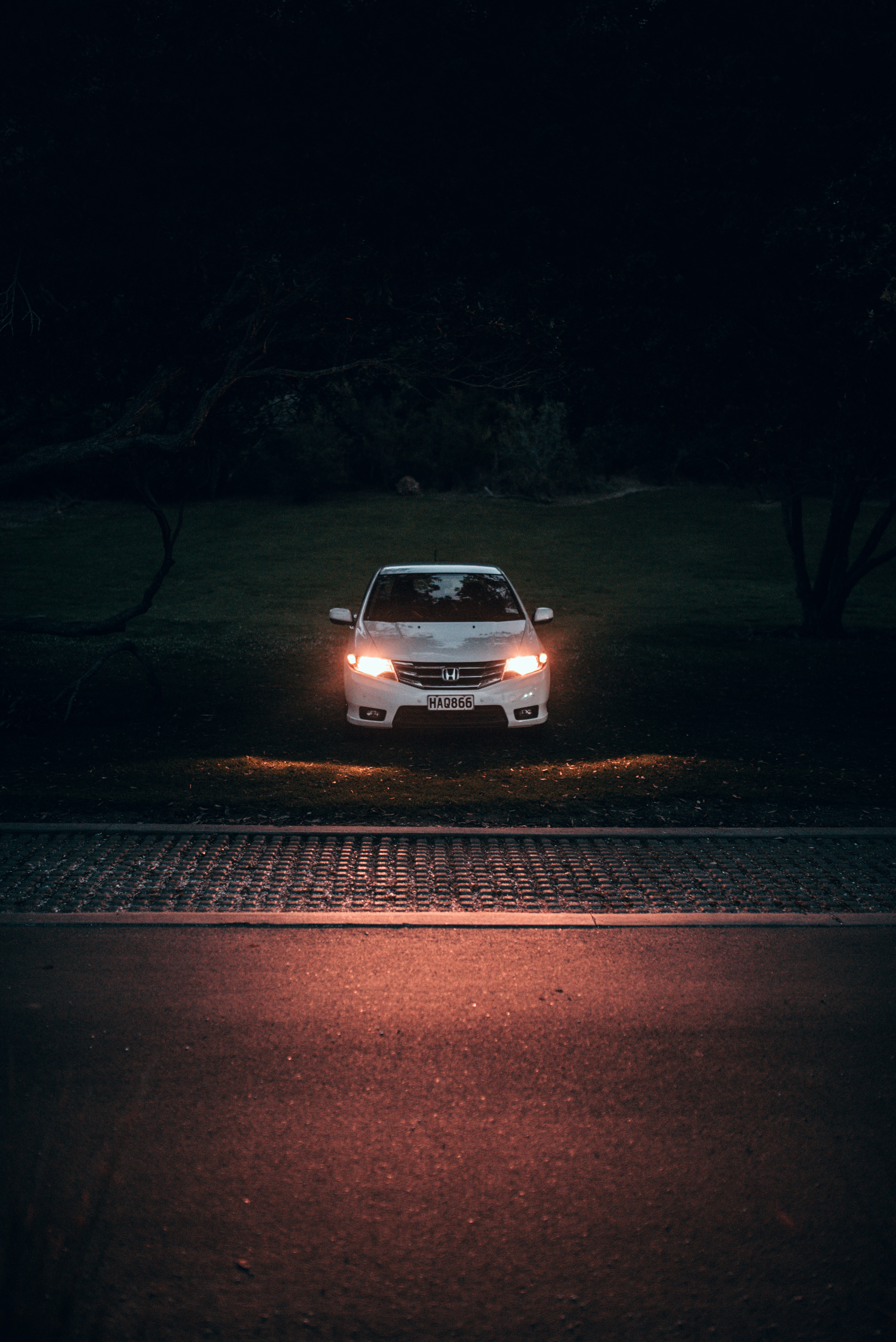 cars, front view, lights, white Horizontal Wallpapers