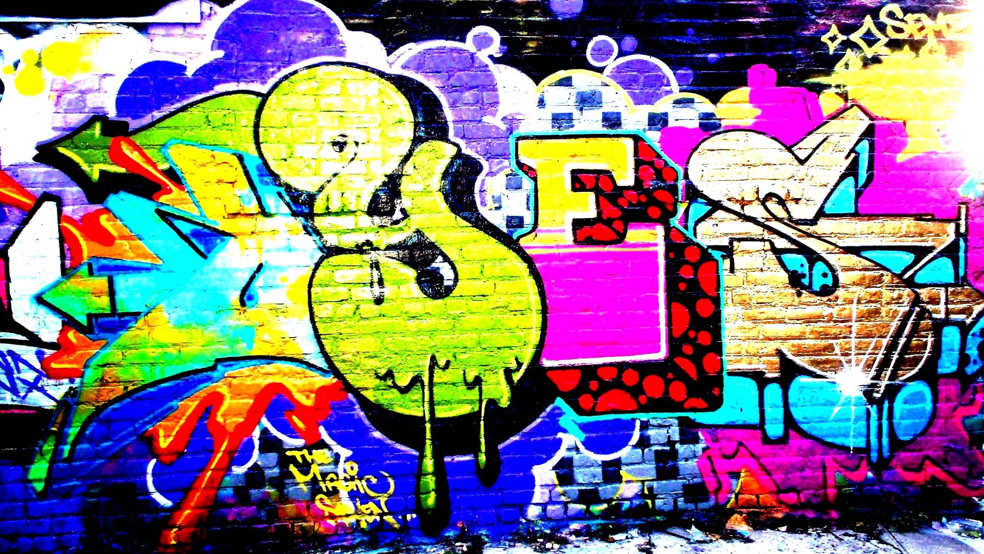 wall, multicolored, bright colors, motley Graffiti Cellphone FHD pic