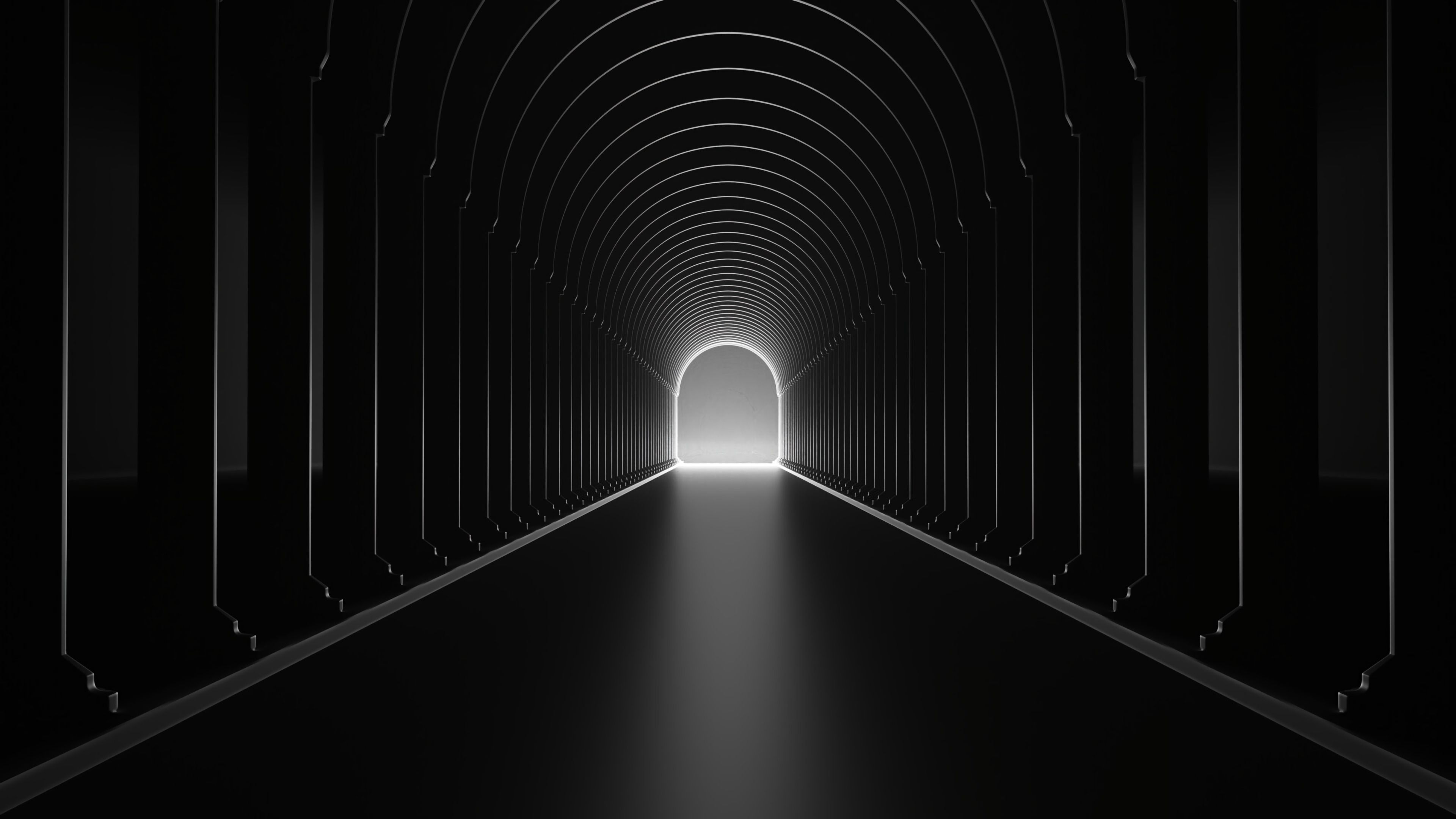wallpapers glow, black, bw, chb, dahl, distance, arch, tunnel