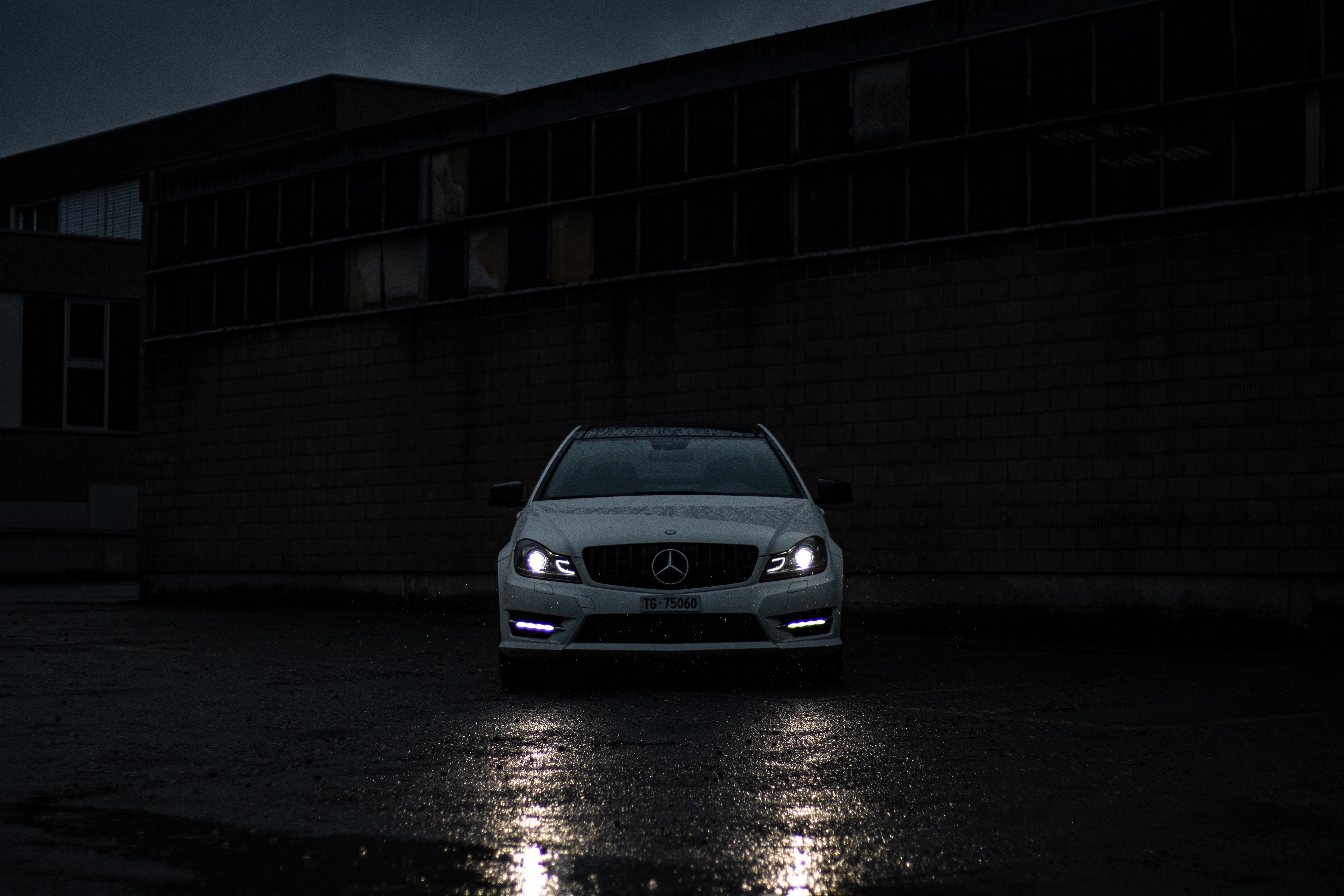mercedes-benz, cars, white, lights, car, front view, headlights 1080p