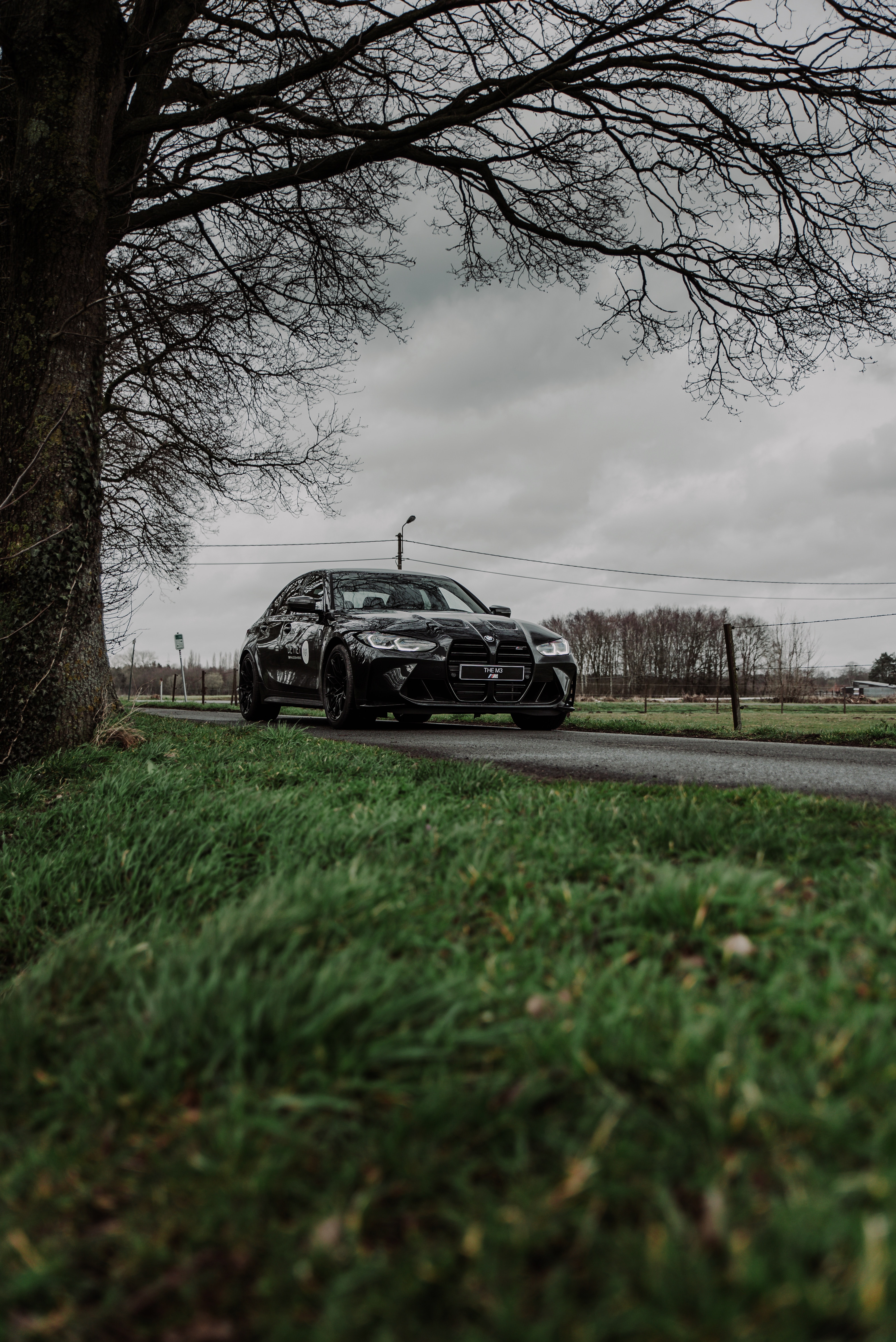 bmw m3, car, bmw, cars, black, grass, road wallpapers for tablet