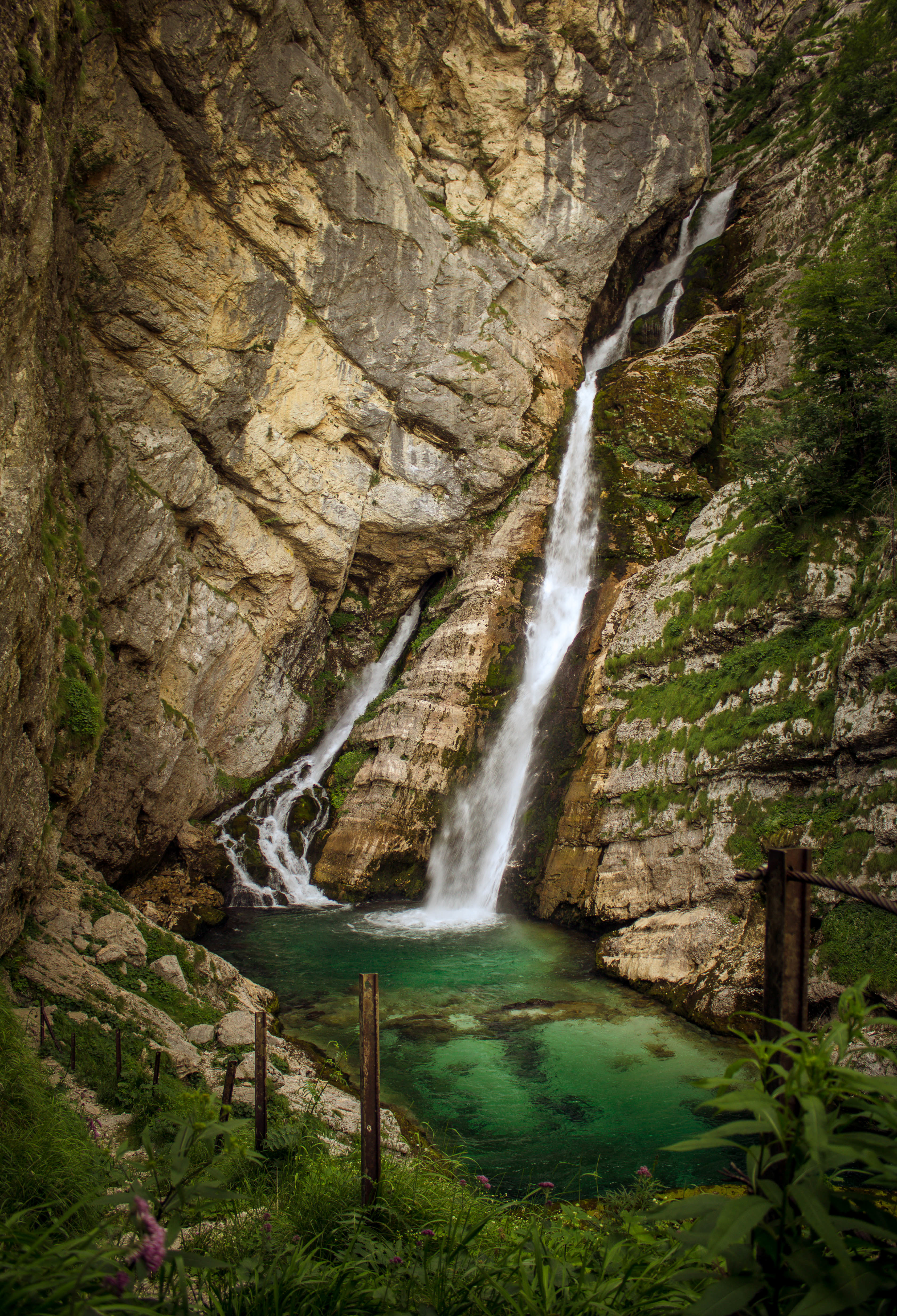 nature, grass, rock, waterfall 1080p