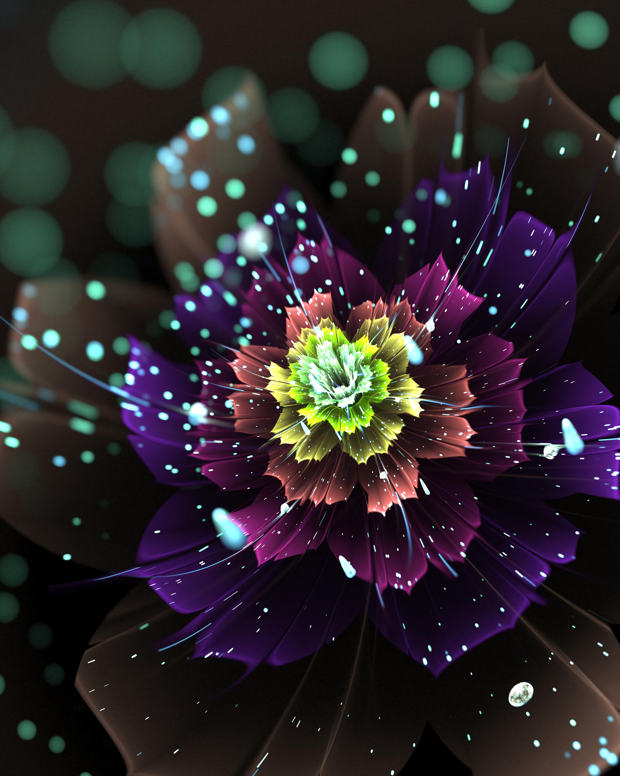 fractal, abstract, flower, glare, sparks, glow 5K